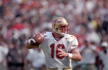 7 Oct 2000:  Chris Weinke #16 of the Florida State Seminoles pulls back to pass the ball during the game against the Miami Hurricanes at the Orange Bowl in Miami, Florida.  The Hurricanes defeated the Seminoles 27-24.Mandatory Credit: Eliot J. Schechter