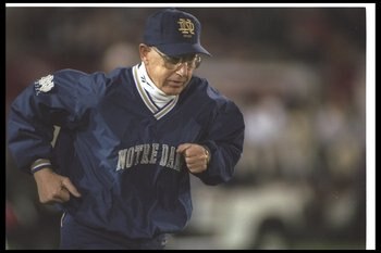 30 Nov 1996: Notre Dame Fighting Irish head coach Lou Holtz looks on during a game against the USC Trojans at the Coliseum in Los Angeles, California. USC won the game, 27-20.