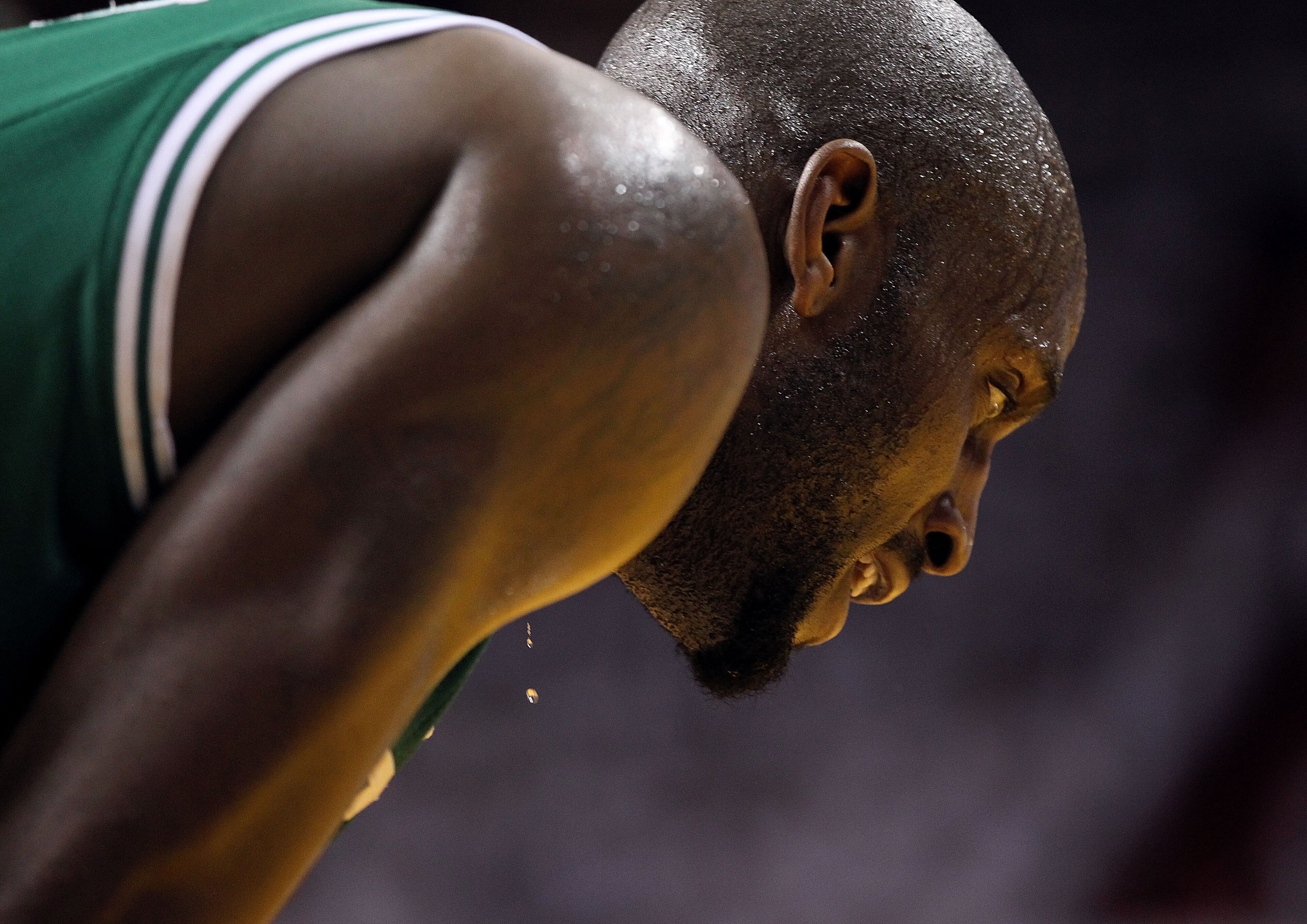 MIAMI, FL - MAY 11:  Kevin Garnett #5 of the Boston Celtics looks on during Game Five of the Eastern Conference Semifinals of the 2011 NBA Playoffs against the Miami Heat at American Airlines Arena on May 11, 2011 in Miami, Florida. NOTE TO USER: User exp