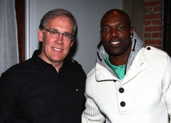 DALLAS, TX - FEBRUARY 04:  Steve Birkhold of Lacoste (L) and NFL player Terrell Owens attend GQ, Cadillac, Lacoste and Patron Tequila Celebrating the Coolest Athletes and the Big Game hosted by Andy Roddick at Hickory Street Annex on February 4, 2011 in D