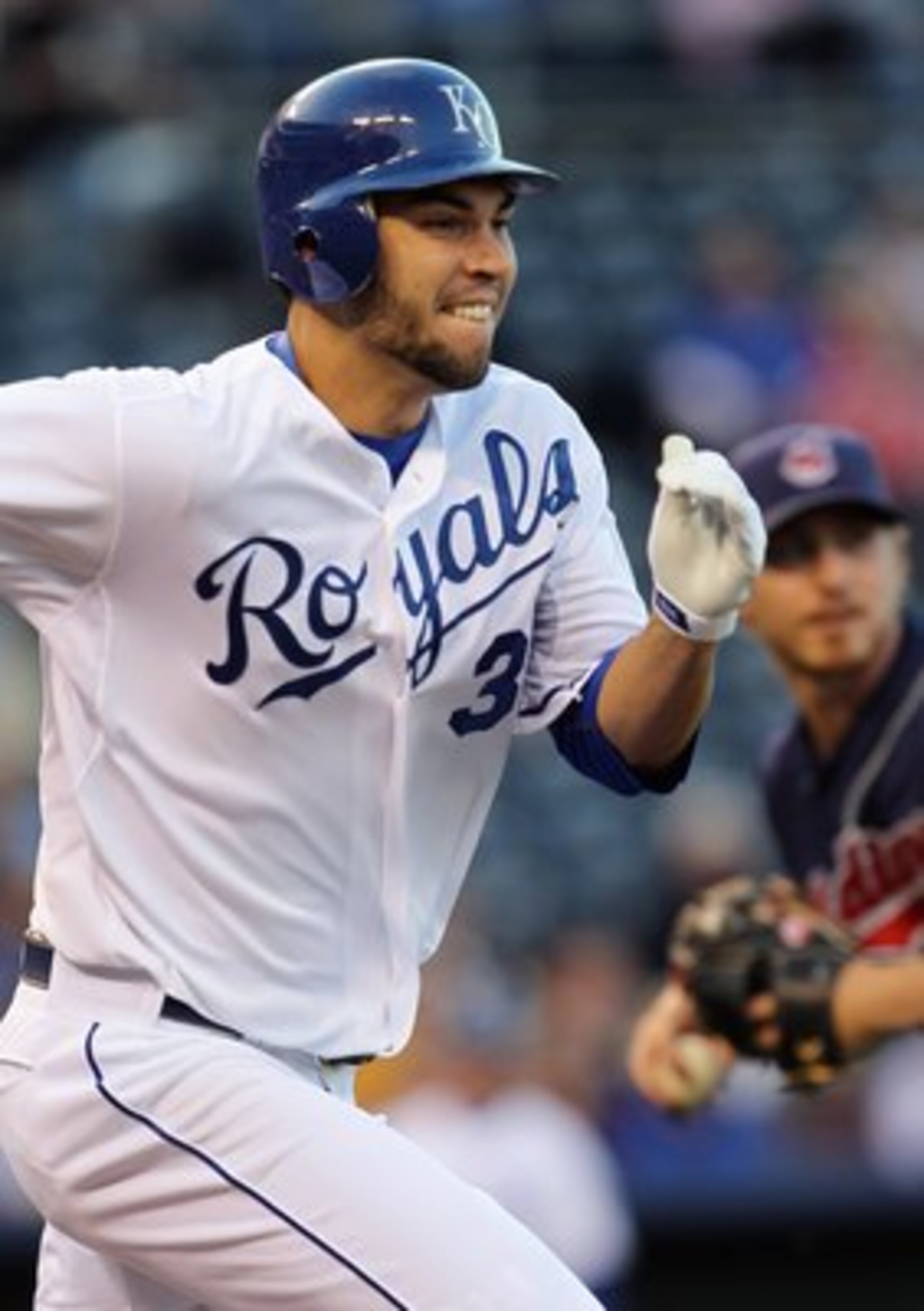 KANSAS CITY, MO - MAY 16:  Eric Hosmer #35 of the Kansas City Royals in action during the game against the Cleveland Indians on May 16, 2011 at Kauffman Stadium in Kansas City, Missouri.  (Photo by Jamie Squire/Getty Images)