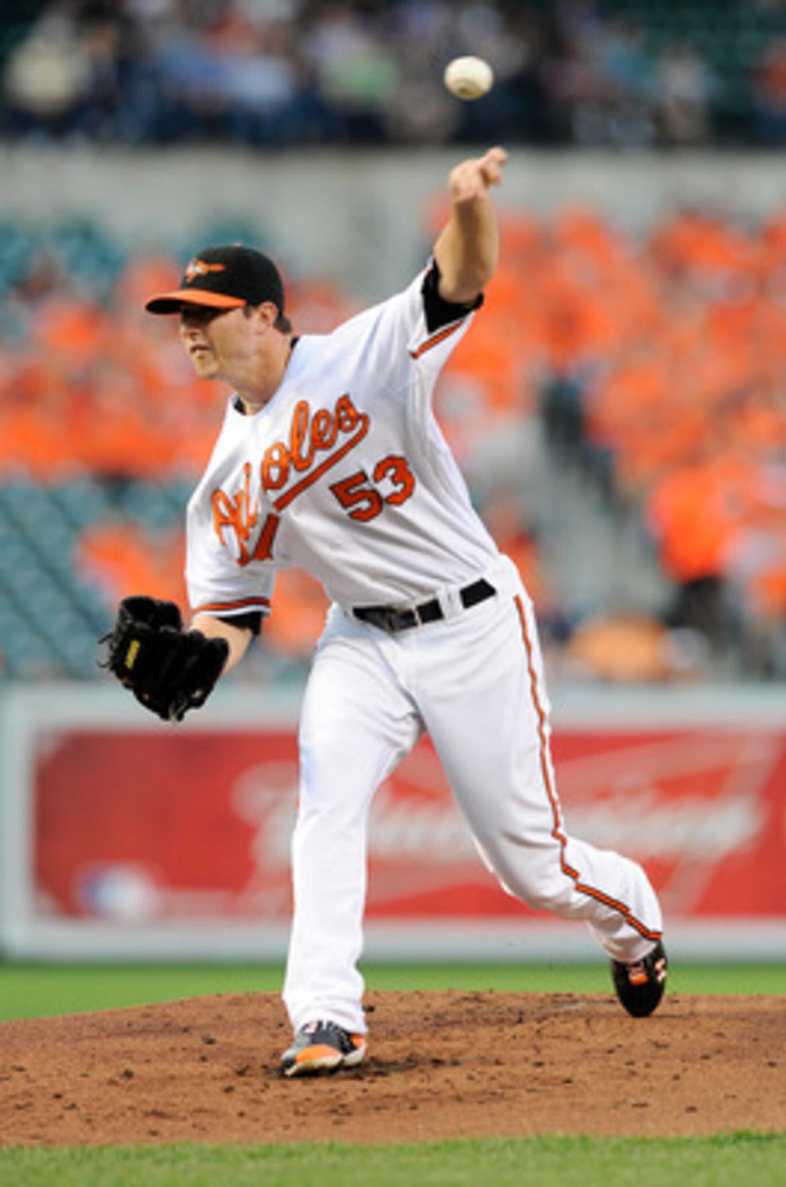 BALTIMORE, MD - MAY 18:  Zach Britton #53 of the Baltimore Orioles pitches against the New York Yankees at Oriole Park at Camden Yards on May 18, 2011 in Baltimore, Maryland.  (Photo by Greg Fiume/Getty Images)