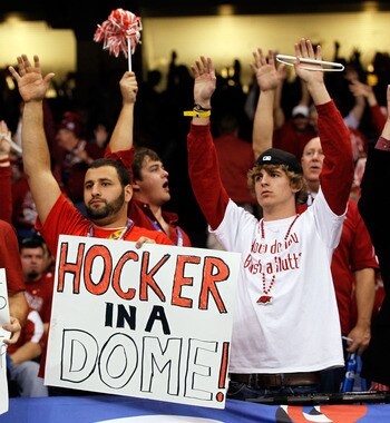 NEW ORLEANS, LA - JANUARY 04:  Arkansas Razorbacks fans cheer during the Allstate Sugar Bowl against the Ohio State Buckeyes at the Louisiana Superdome on January 4, 2011 in New Orleans, Louisiana.  (Photo by Kevin C. Cox/Getty Images)