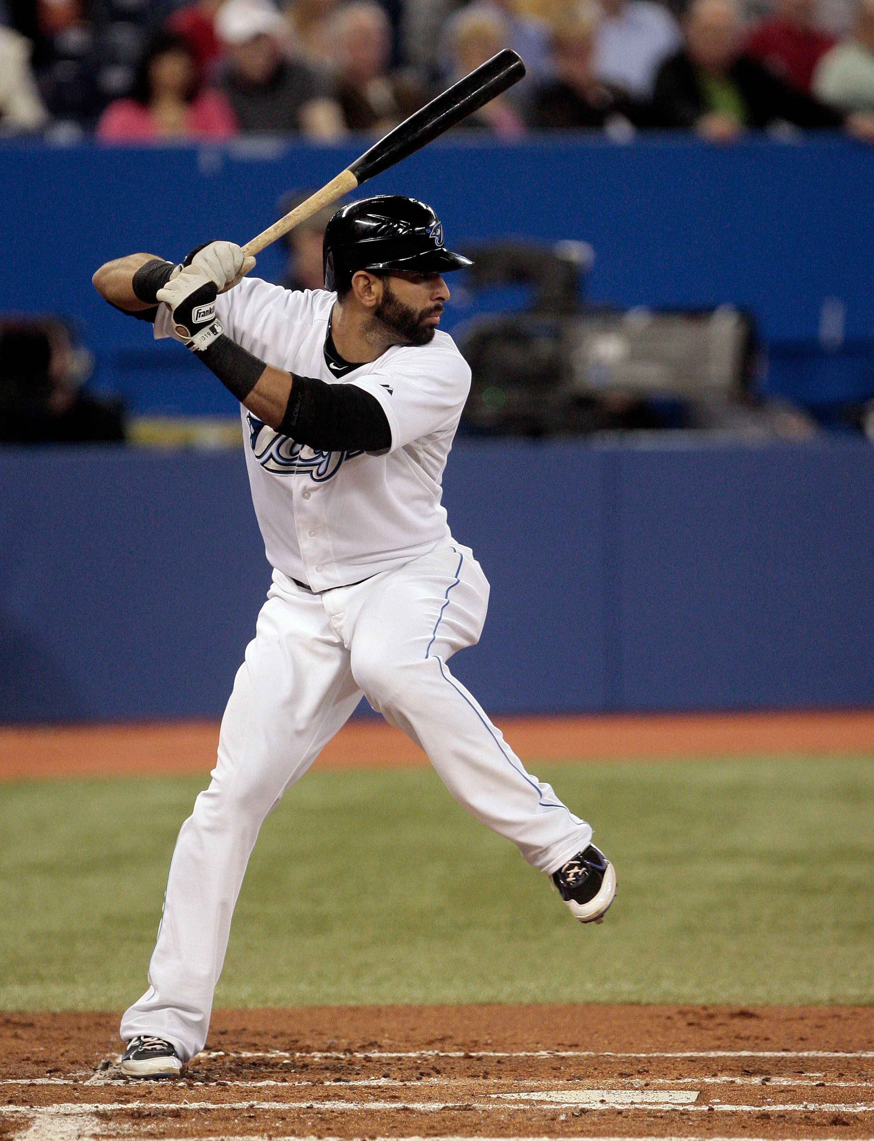TORONTO, CANADA - MAY 18: Jose Bautista #19 of the Toronto Blue Jays hits against the Tampa Bay Rays during MLB action at the Rogers Centre May 18, 2011 in Toronto, Ontario, Canada. (Photo by Abelimages/Getty Images) TORONTO, CANADA - MAY 18: Jose Bautista #19 of the Toronto Blue Jays hits against the Tampa Bay Rays during MLB action at the Rogers Centre May 18, 2011 in Toronto, Ontario, Canada. (Photo by Abelimages/Getty Images)