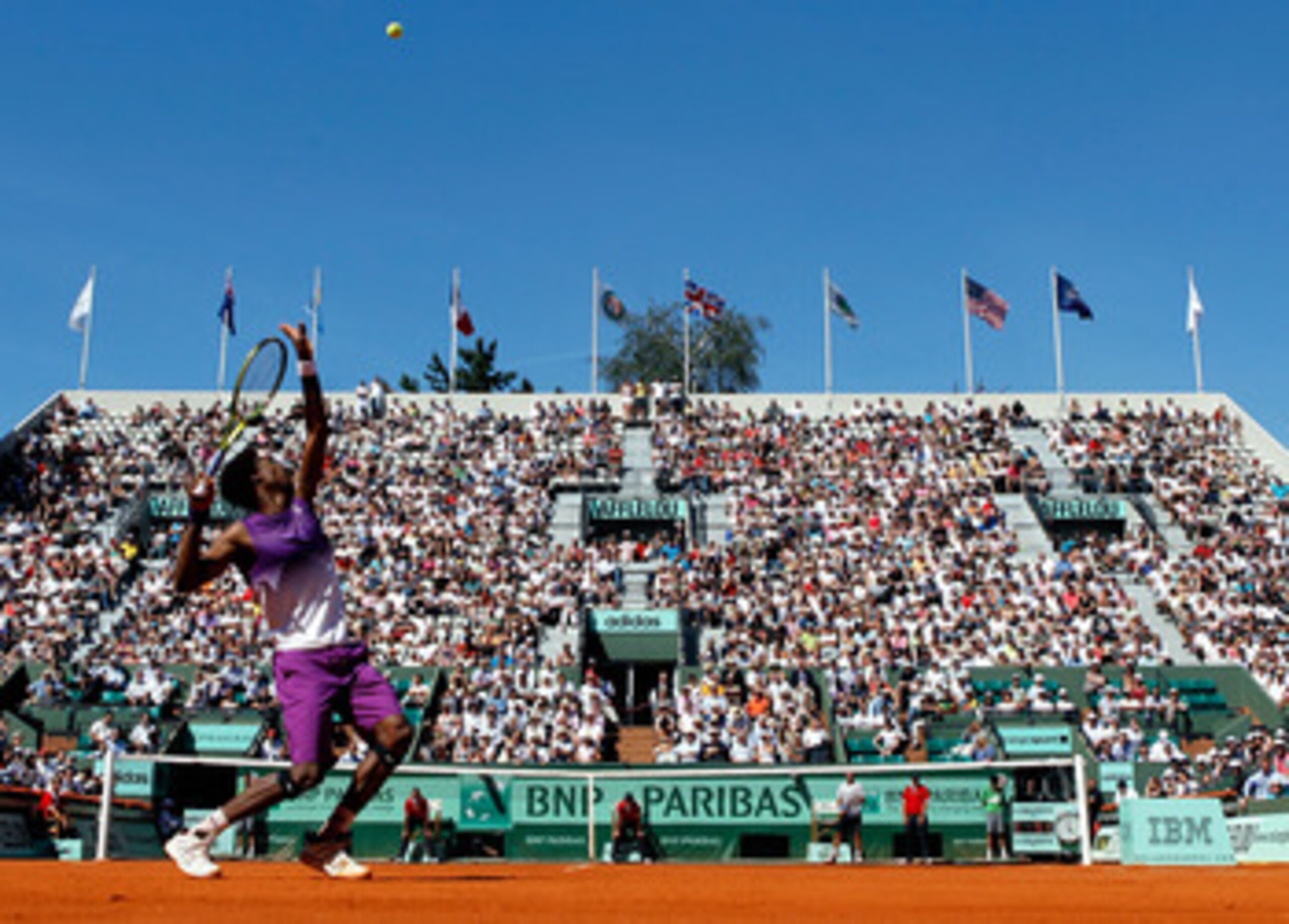 PARIS, FRANCE - MAY 23:  Gael Monfils of France serves during the men's singles first round match between Bjorn Phau of Germany and Gael Monfils of France on day two of the French Open at Roland Garros on May 23, 2011 in Paris, France.  (Photo by Matthew