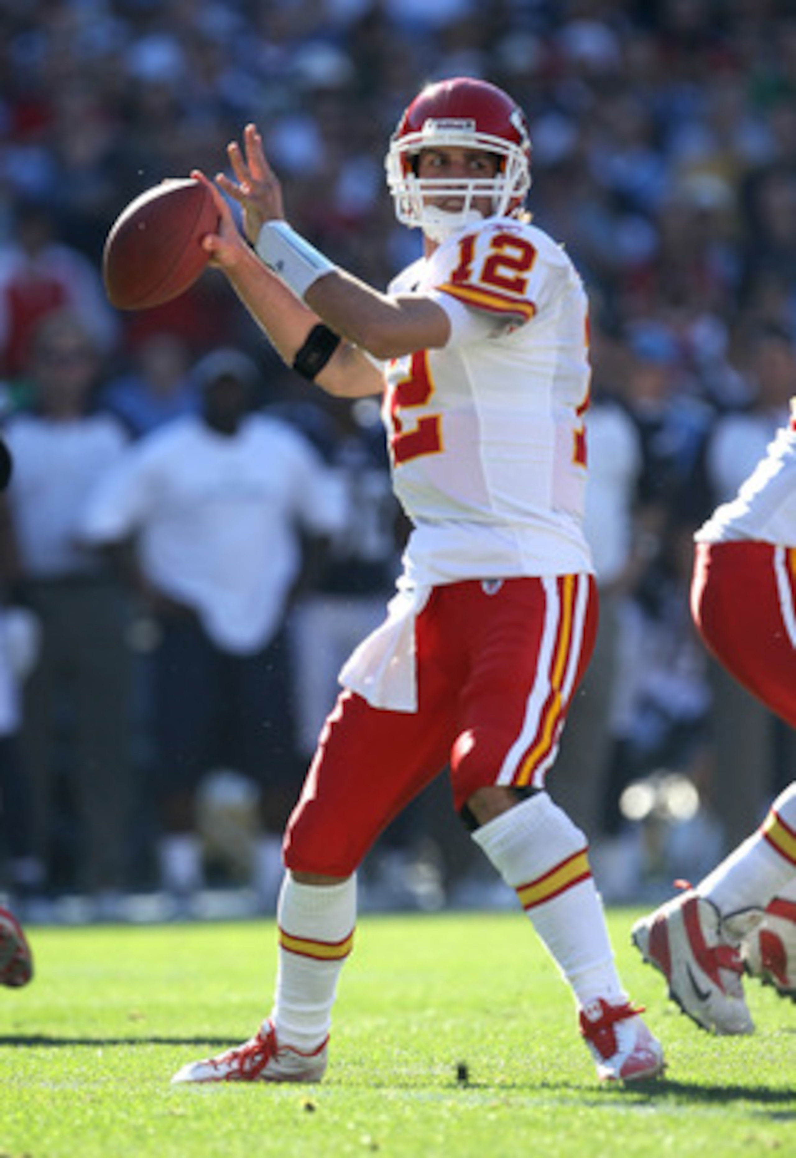 SAN DIEGO - DECEMBER 12:  Quarterback Brodie Croyle #12 of the Kansas City Chiefs throws a pass against the San Diego Chargers at Qualcomm Stadium on December 12, 2010 in San Diego, California.  (Photo by Stephen Dunn/Getty Images)