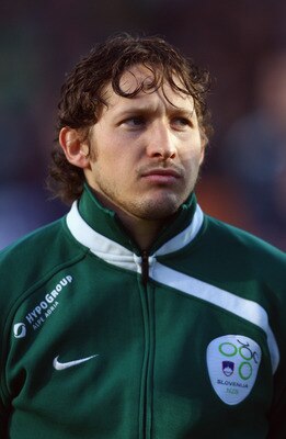 BELFAST, NORTHERN IRELAND - APRIL 01:  Andrej Komac of Slovenia lines up for the National Anthems prior to the FIFA 2010 World Cup Group 3 Qualifier between Northern Ireland and Slovenia at Windsor Park on April 1, 2009 in Northern Ireland,  United Kingdo