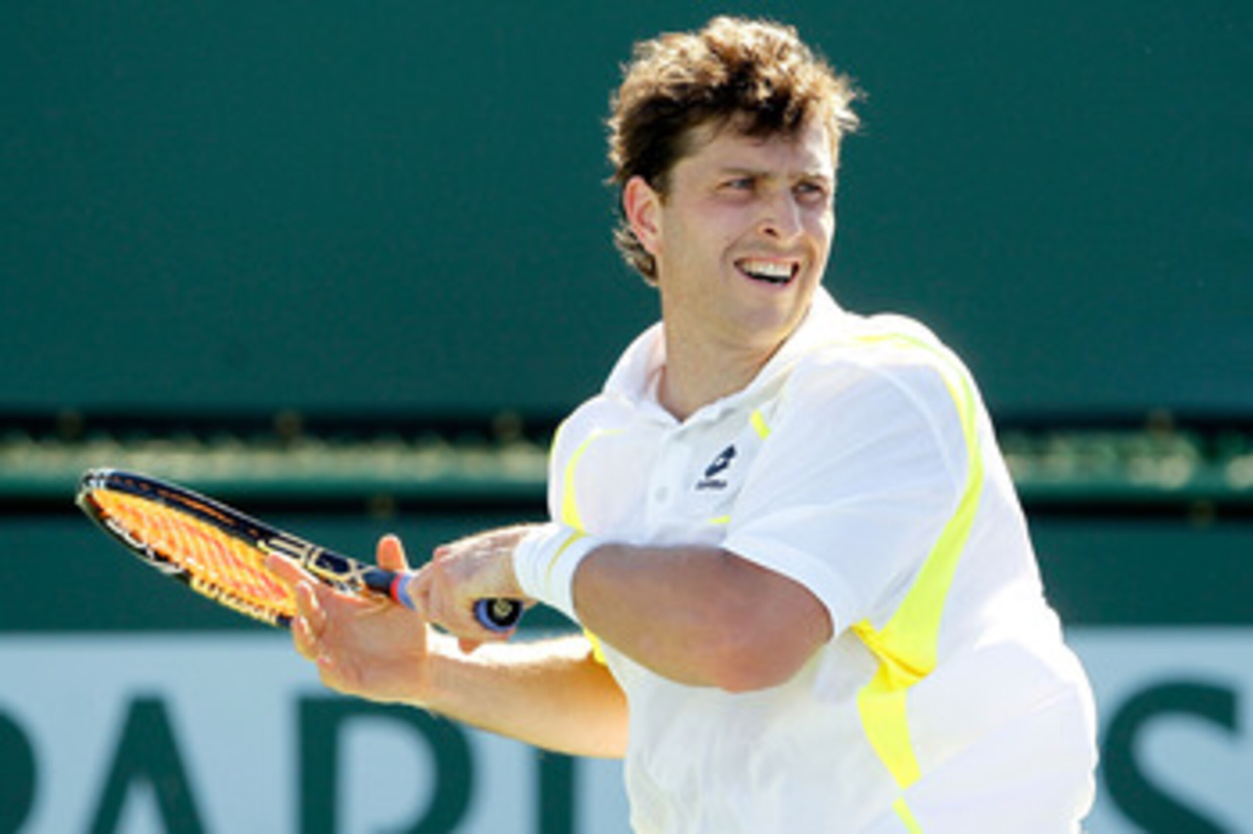 INDIAN WELLS, CA - MARCH 10:  Michael Berrer of Germany returns a shot to Bjorn Phau of Germany during the BNP Paribas Open at the Indian Wells Tennis Garden on March 10, 2011 in Indian Wells, California.  (Photo by Matthew Stockman/Getty Images)