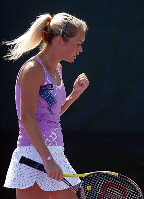 KEY BISCAYNE, FL - MARCH 24:  Klara Zakopalova of the Czech Republic reacts against Elena Baltacha of Great Britain during the Sony Ericsson Open at Crandon Park Tennis Center on March 24, 2011 in Key Biscayne, Florida.  (Photo by Matthew Stockman/Getty I