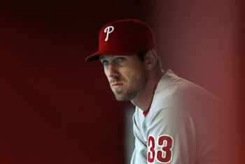 PHOENIX, AZ - APRIL 26:  Cliff Lee #33 of the Philadelphia Phillies watches from the dugout during the Major League Baseball game against the Arizona Diamondbacks at Chase Field on April 26, 2011 in Phoenix, Arizona. The Diamondbacks defeated the Phillies