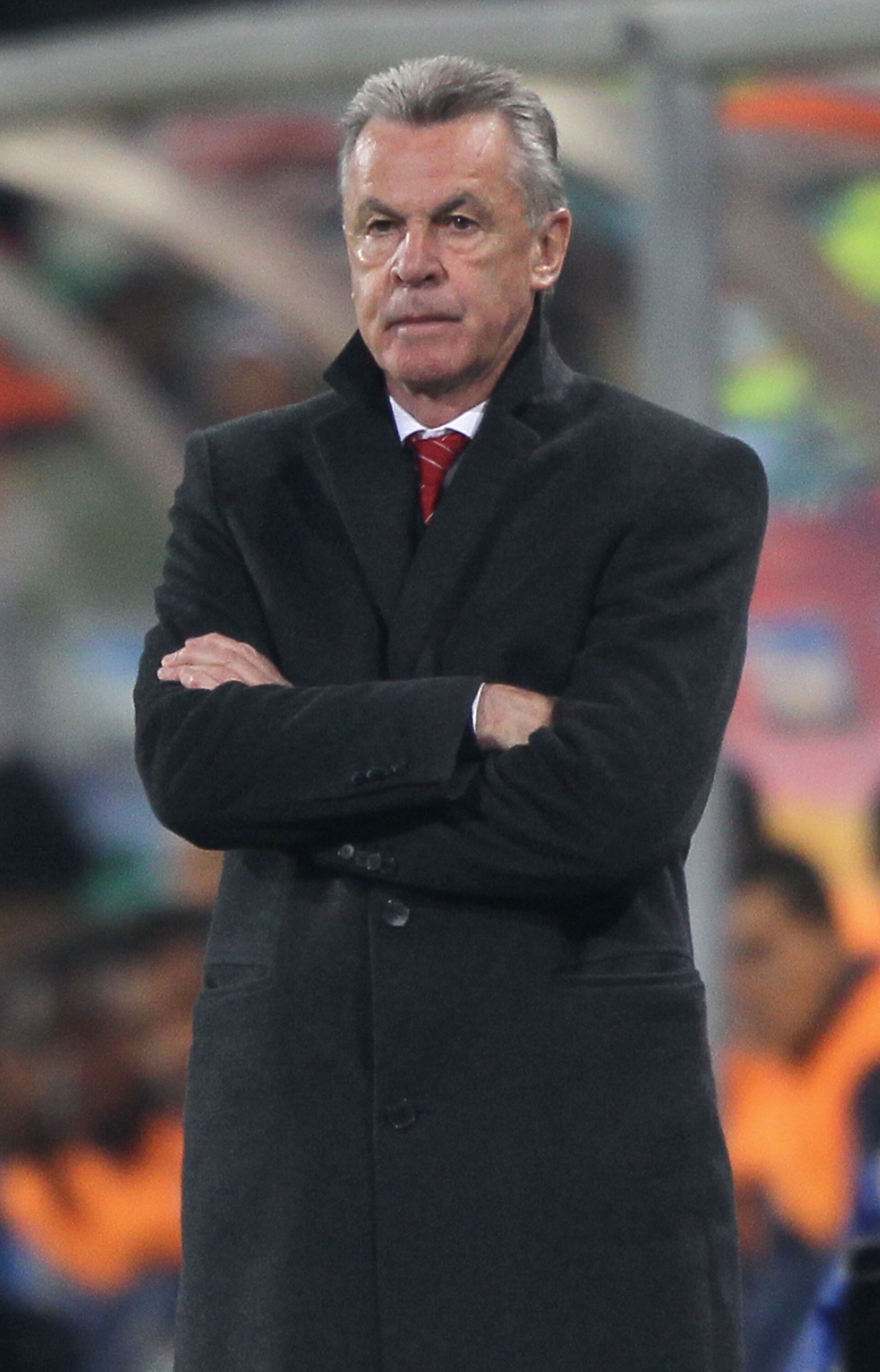 BLOEMFONTEIN, SOUTH AFRICA - JUNE 25:  Ottmar Hitzfeld head coach of Switzerland looks thoughtful during the 2010 FIFA World Cup South Africa Group H match between Switzerland and Honduras at the Free State Stadium on June 25, 2010 in Mangaung, Bloemfonte