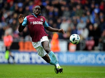 WIGAN, ENGLAND - MAY 15:  Demba Ba of West Ham United in action during the Barclays Premier League match between Wigan Athletic and West Ham United at the DW Stadium on May 15, 2011 in Wigan, England.  (Photo by Clive Mason/Getty Images)