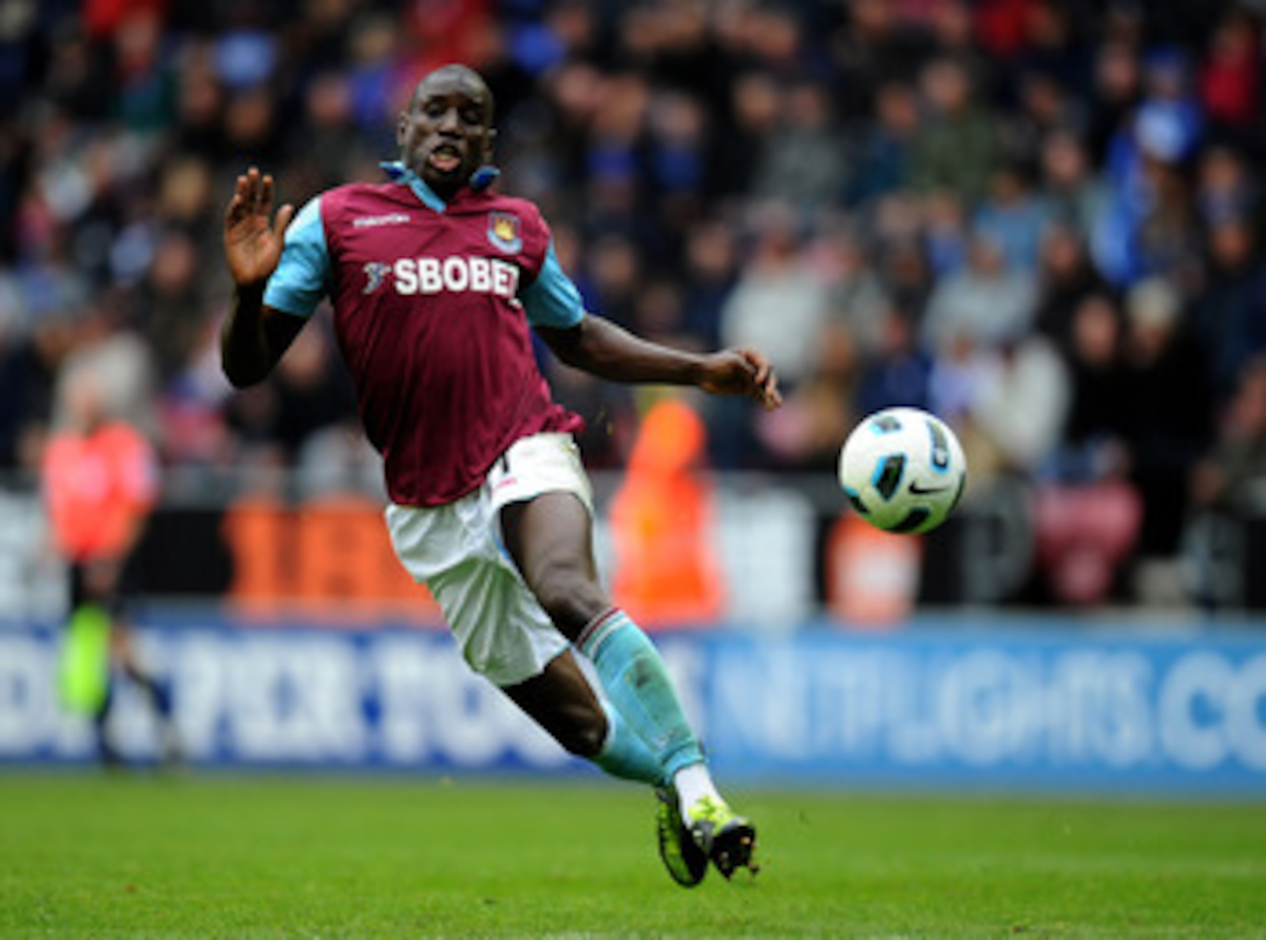 WIGAN, ENGLAND - MAY 15:  Demba Ba of West Ham United in action during the Barclays Premier League match between Wigan Athletic and West Ham United at the DW Stadium on May 15, 2011 in Wigan, England.  (Photo by Clive Mason/Getty Images)