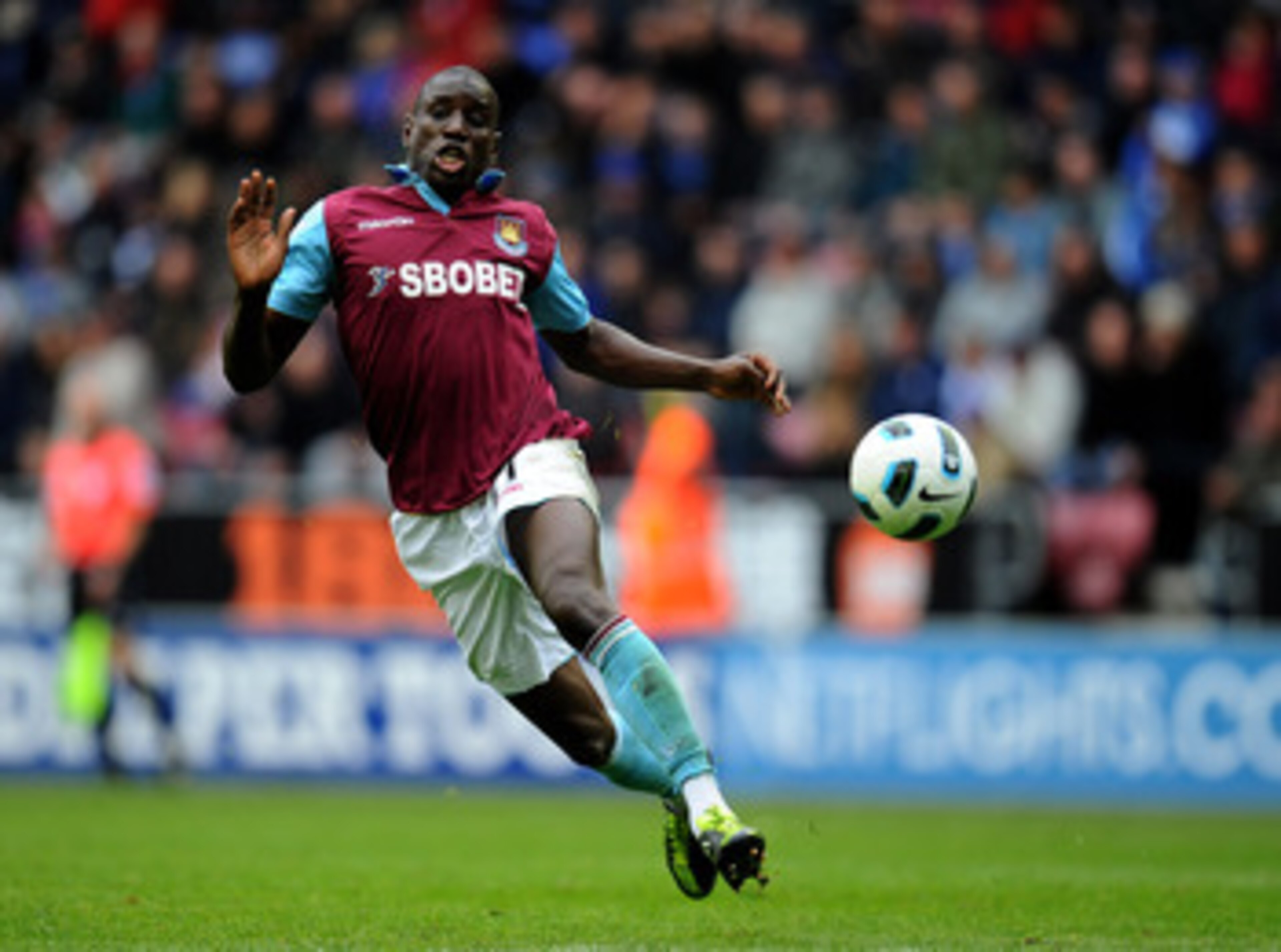 WIGAN, ENGLAND - MAY 15:  Demba Ba of West Ham United in action during the Barclays Premier League match between Wigan Athletic and West Ham United at the DW Stadium on May 15, 2011 in Wigan, England.  (Photo by Clive Mason/Getty Images)
