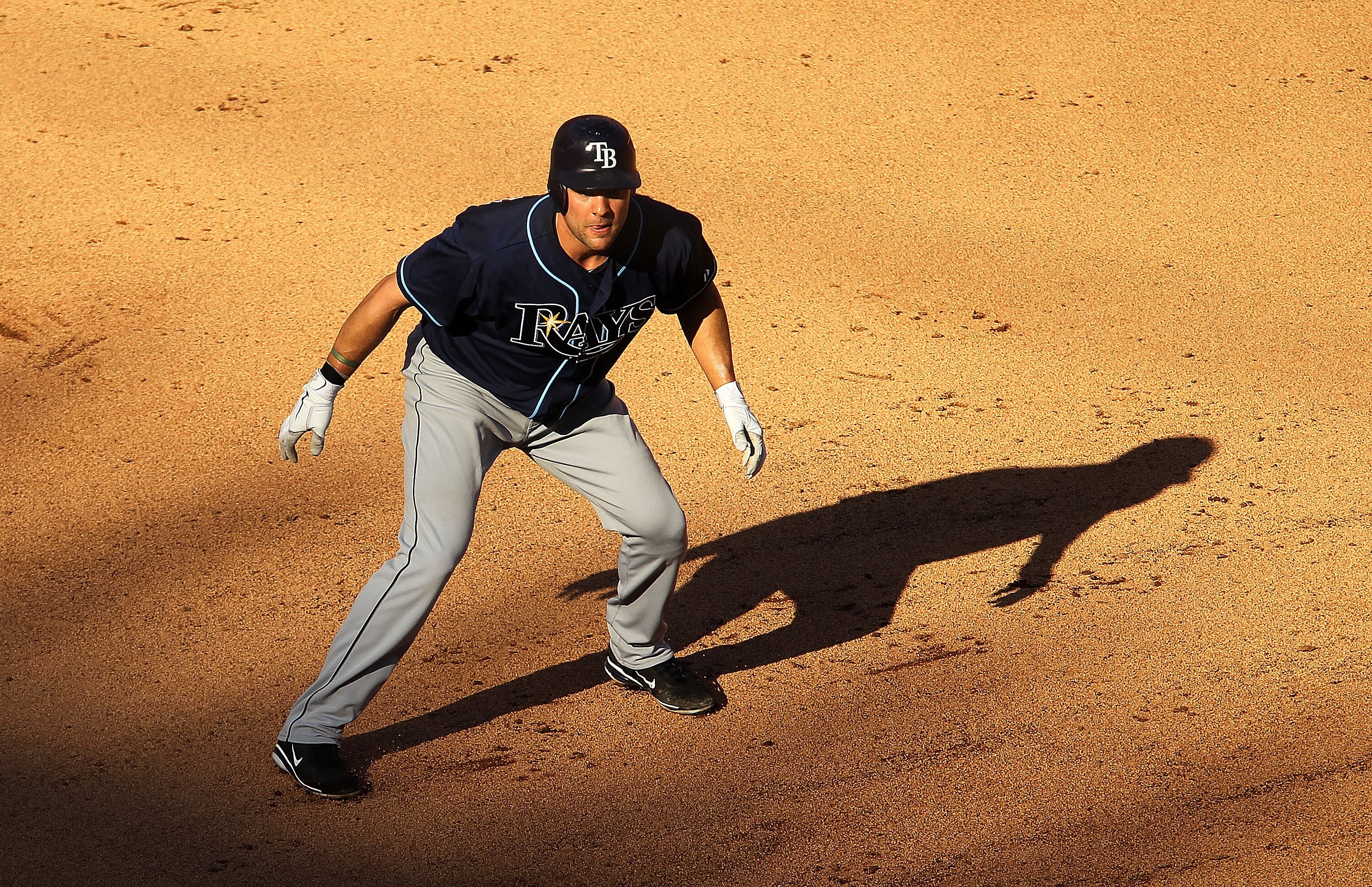 MIAMI GARDENS, FL - MAY 21: Casey Kotchman #11 of the Tampa Bay Rays leads off second during a game against the Florida Marlins at Sun Life Stadium on May 21, 2011 in Miami Gardens, Florida. (Photo by Mike Ehrmann/Getty Images)