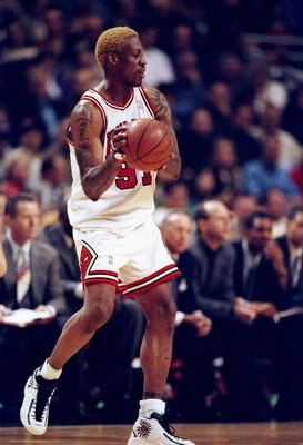 1 Nov 1997:  Dennis Rodman #91 of the Chicago Bulls in action during the Bulls 94-74 win over the Philadelphia 76ers at the United Center in Chicago, Illinois.   Mandatory Credit: Jonathan Daniel  /Allsport