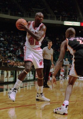 30 JAN 1994:  MIAMI HEAT FORWARD GLEN RICE, LEFT, CONTROLS THE BALL DURING THE HEAT 95- 92 LOSS TO THE ATLANTA HAWKS AT THE MIAMI ARENA IN MIAMI, FLORIDA. Mandatory Credit: Allsport/ALLSPORT