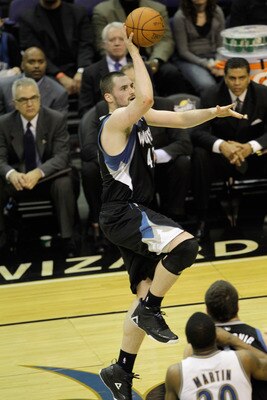 WASHINGTON, DC - MARCH 05:  Kevin Love #42 of the Minnesota Timberwolves against the Washington Wizards at the Verizon Center on March 5, 2011 in Washington, DC. NOTE TO USER: User expressly acknowledges and agrees that, by downloading and/or using this P