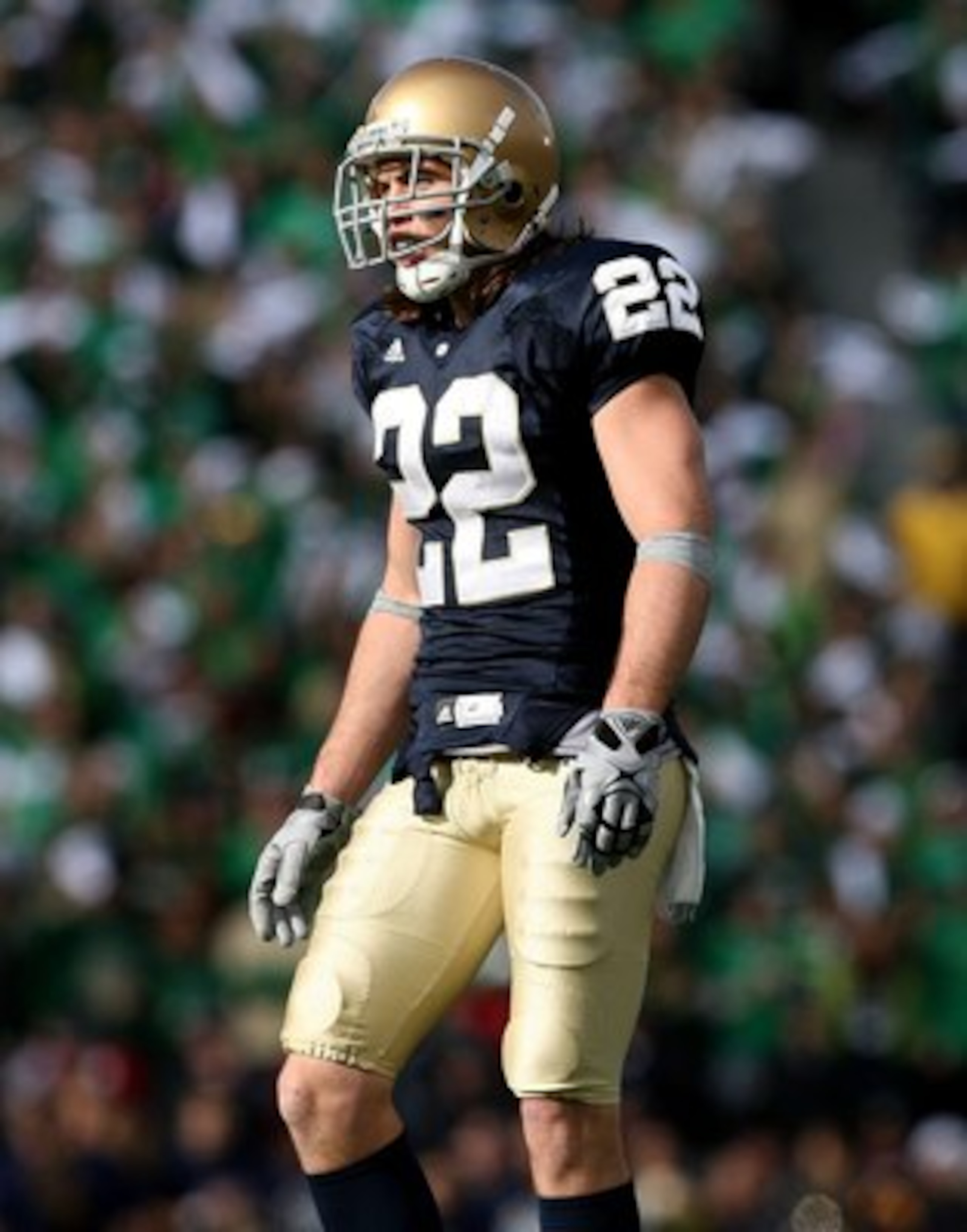 SOUTH BEND, IN - OCTOBER 17: Harrison Smith #22 of the Notre Dame Fighting Irish awaits the start of play against the USC Trojans at Notre Dame Stadium on October 17, 2009 in South Bend, Indiana. USC defeated Notre Dame 34-27. (Photo by Jonathan Daniel/Ge