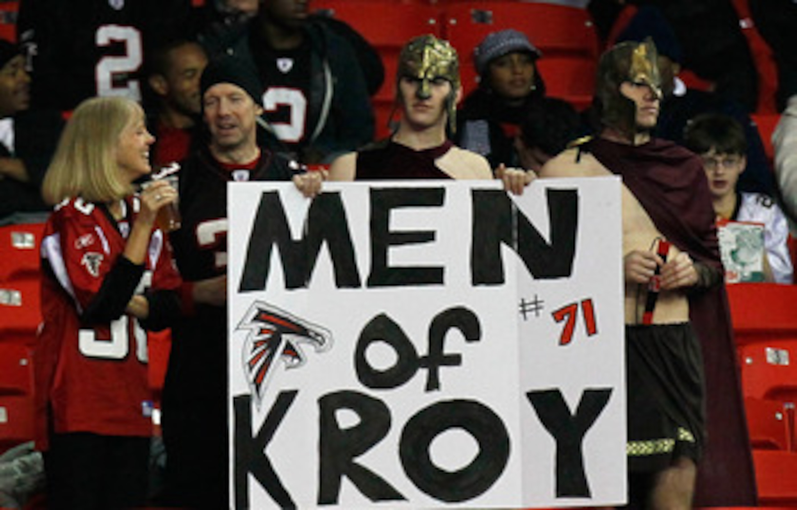 ATLANTA, GA - DECEMBER 27:  Fans of the Atlanta Falcons cheer for Kroy Biermann #71 during the game against the New Orleans Saints at Georgia Dome on December 27, 2010 in Atlanta, Georgia.  (Photo by Kevin C. Cox/Getty Images)