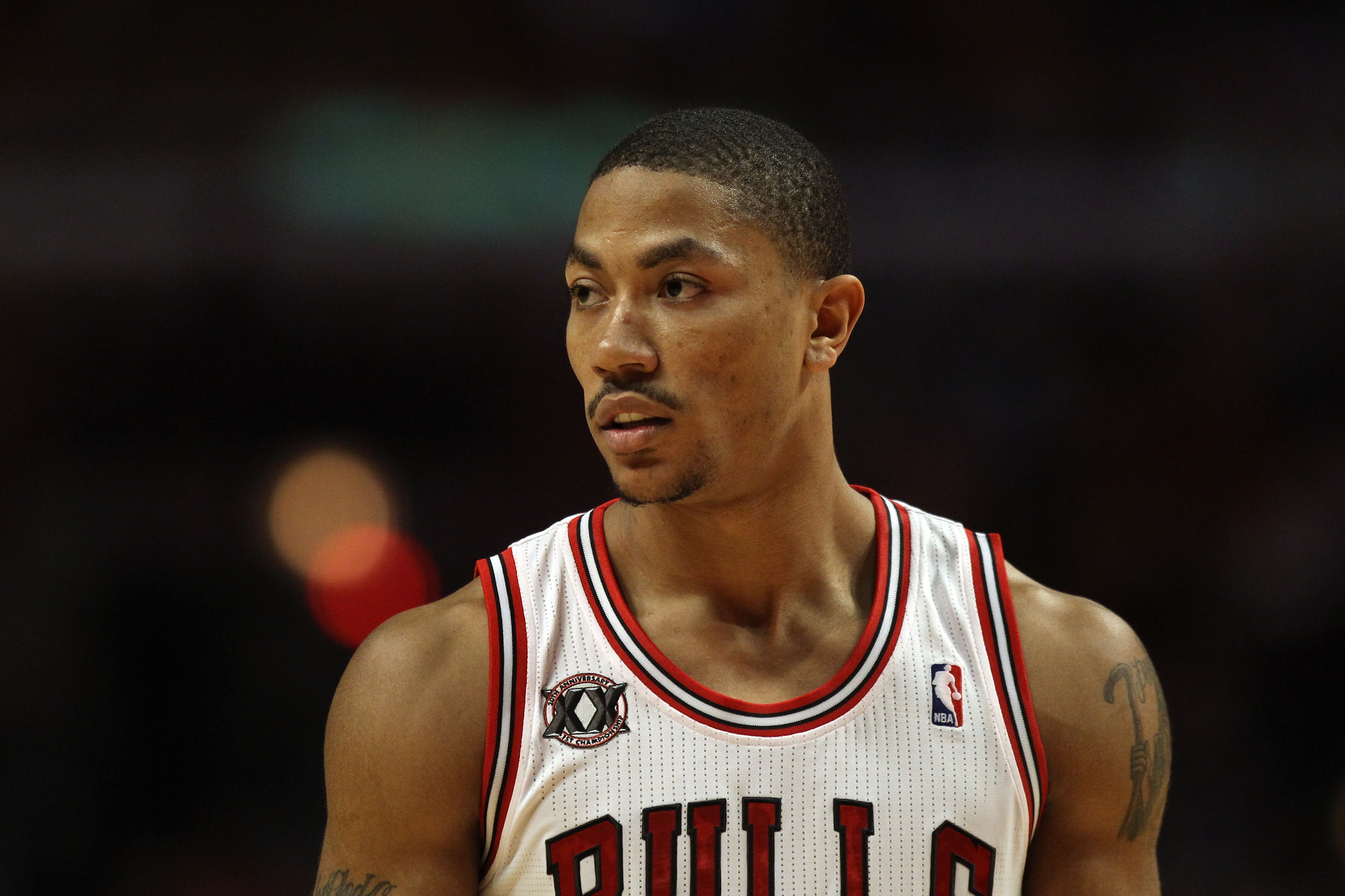 CHICAGO, IL - MAY 15:  Derrick Rose #1 of the Chicago Bulls looks on againt the Miami Heat in Game One of the Eastern Conference Finals during the 2011 NBA Playoffs on May 15, 2011 at the United Center in Chicago, Illinois. The Bulls won 103-82. NOTE TO U
