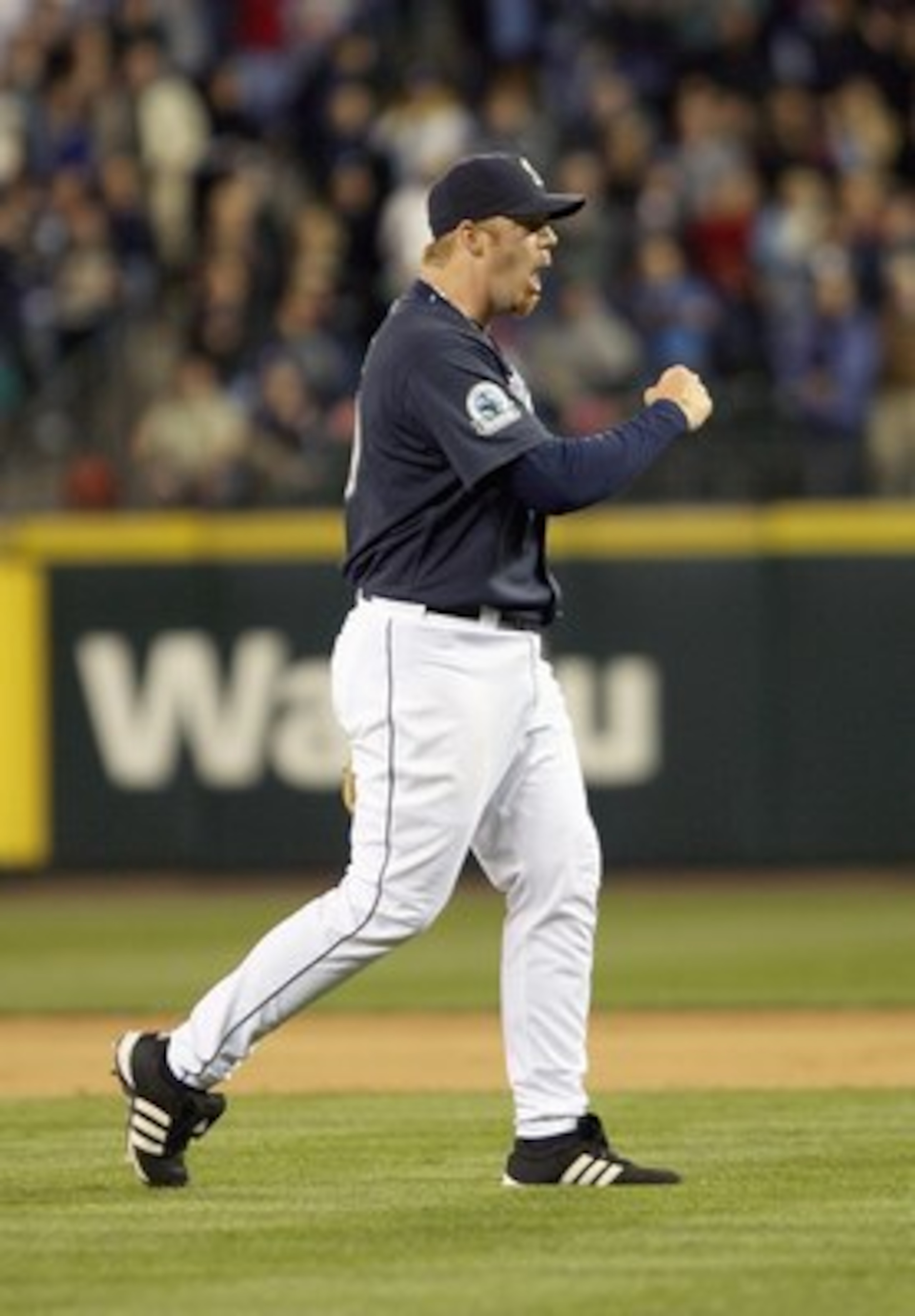 SEATTLE - MAY 11: Closing pitcher J.J. Putz #20 of the Seattle Mariners reacts after defeating the New York Yankees 3-0 on May 11, 2007 at Safeco Field in Seattle, Washington. (Photo by Otto Greule Jr/Getty Images)