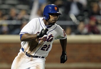 NEW YORK, NY - APRIL 11:  Willie Harris #22 of the New York Mets runs out his fourth inning two-run double against the Colorado Rockies on April 11, 2011 at Citi Field in the Flushing neighborhood of the Queens borough of New York City.  (Photo by Jim McI