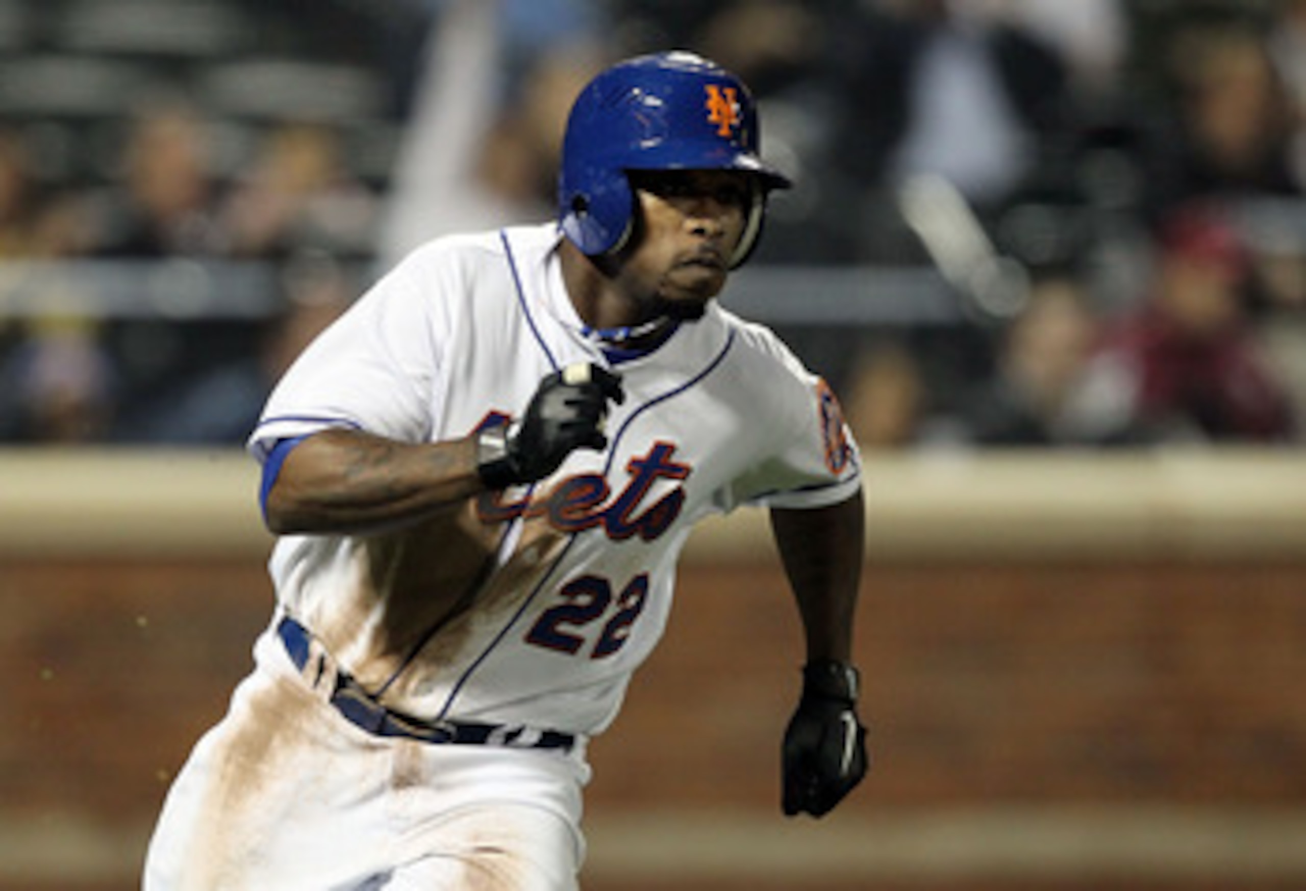 NEW YORK, NY - APRIL 11:  Willie Harris #22 of the New York Mets runs out his fourth inning two-run double against the Colorado Rockies on April 11, 2011 at Citi Field in the Flushing neighborhood of the Queens borough of New York City.  (Photo by Jim McI