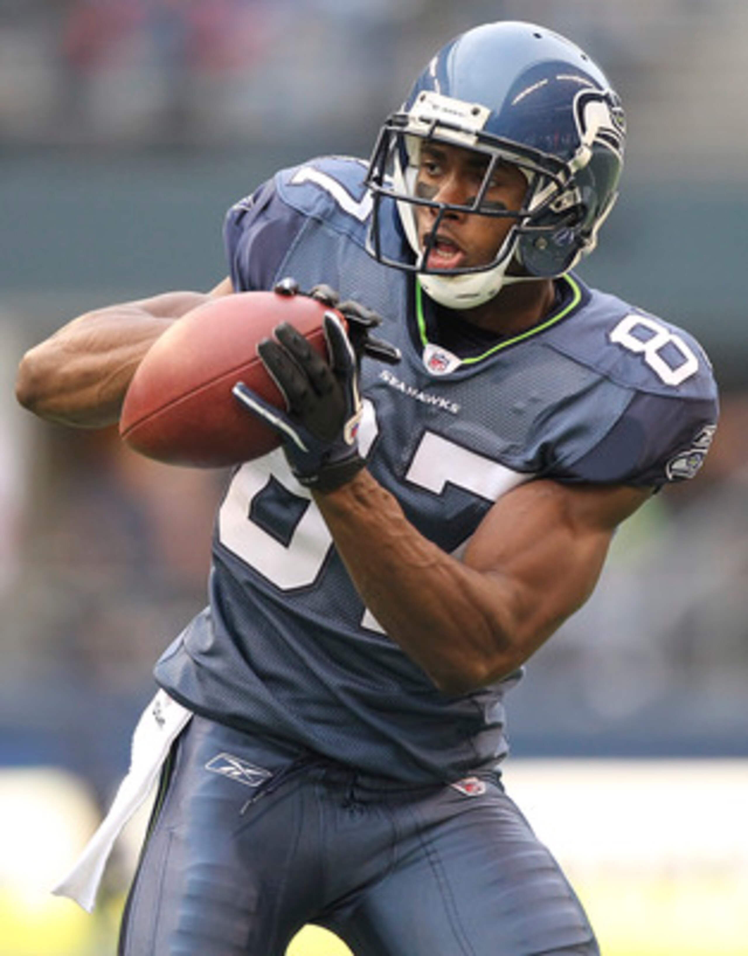 SEATTLE, WA - DECEMBER 05: Wide receiver Ben Obomanu #87 of the Seattle Seahawks makes a catch against the Carolina Panthers at Qwest Field on December 5, 2010 in Seattle, Washington. The Seahawks defeated the Panthers 31-14. (Photo by Otto Greule Jr/Get SEATTLE, WA - DECEMBER 05: Wide receiver Ben Obomanu #87 of the Seattle Seahawks makes a catch against the Carolina Panthers at Qwest Field on December 5, 2010 in Seattle, Washington. The Seahawks defeated the Panthers 31-14. (Photo by Otto Greule Jr/Get