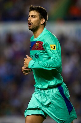 VALENCIA, SPAIN - MAY 11:  Gerard Pique of Barcelona looks on during the La Liga match between Levante UD and Barcelona at Ciutat de Valencia on May 11, 2011 in Valencia, Spain. The match ended 1-1.  (Photo by Manuel Queimadelos Alonso/Getty Images)