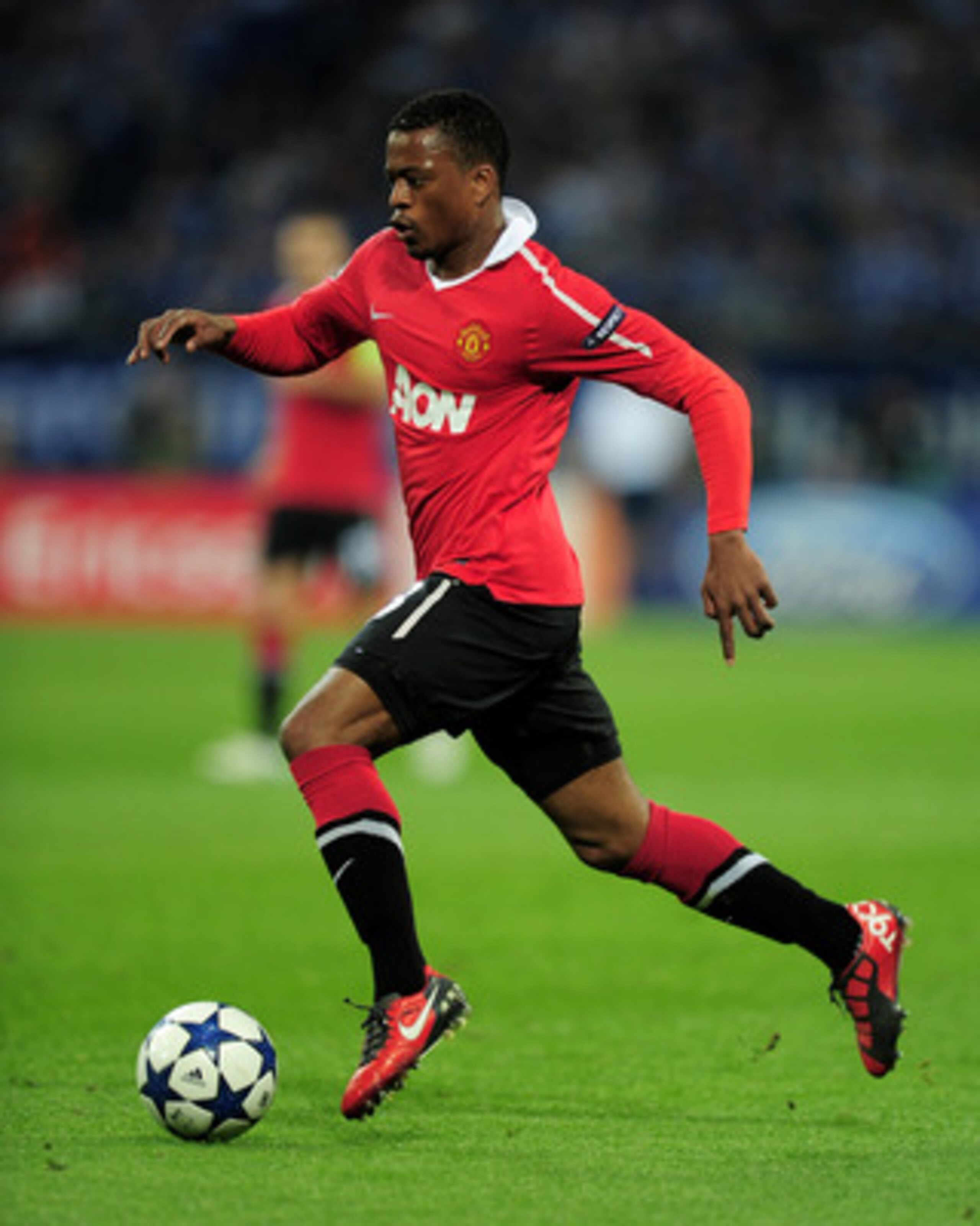 GELSENKIRCHEN, GERMANY - APRIL 26:  Patrice Evra of Manchester United in action during the UEFA Champions League Semi Final first leg match between FC Schalke 04 and Manchester United at Veltins Arena on April 26, 2011 in Gelsenkirchen, Germany.  (Photo b