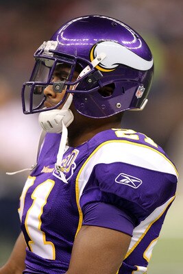 NEW ORLEANS - SEPTEMBER 09:  Asher Allen #21 of the Minnesota Vikings at Louisiana Superdome on September 9, 2010 in New Orleans, Louisiana.  (Photo by Ronald Martinez/Getty Images)