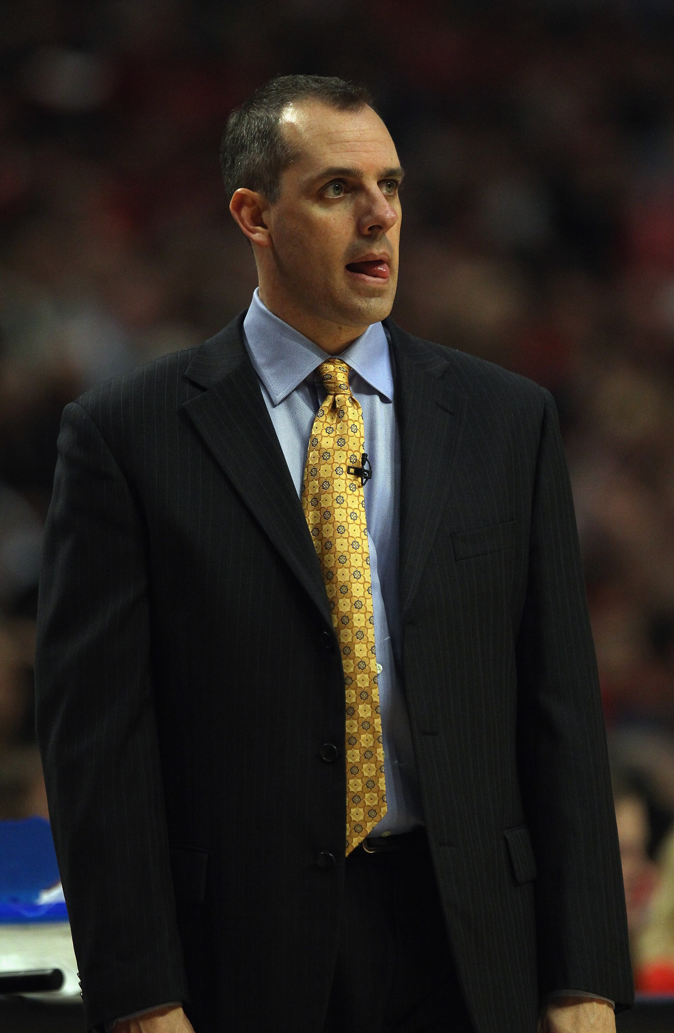 CHICAGO, IL - APRIL 26: Head coach Frank Vogel of the Indiana Pacers watches as his team takes on the Chicago Bulls in Game Five of the Eastern Conference Quarterfinals in the 2011 NBA Playoffs at the United Center on April 26, 2011 in Chicago, Illinois.