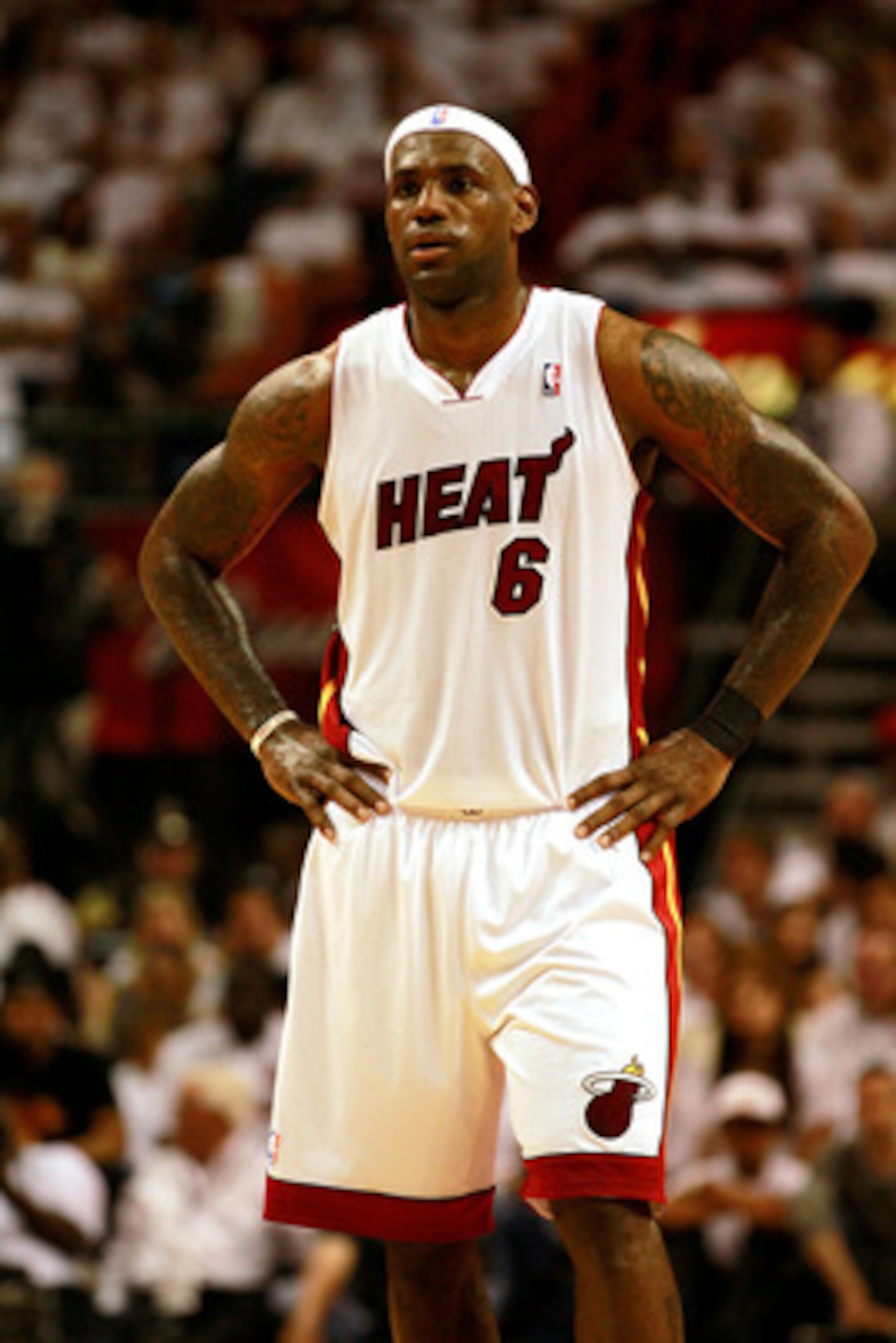 MIAMI, FL - MAY 22:  LeBron James #6 of the Miami Heat looks on against the Chicago Bulls in Game Three of the Eastern Conference Finals during the 2011 NBA Playoffs on May 22, 2011 at American Airlines Arena in Miami, Florida.  NOTE TO USER: User express