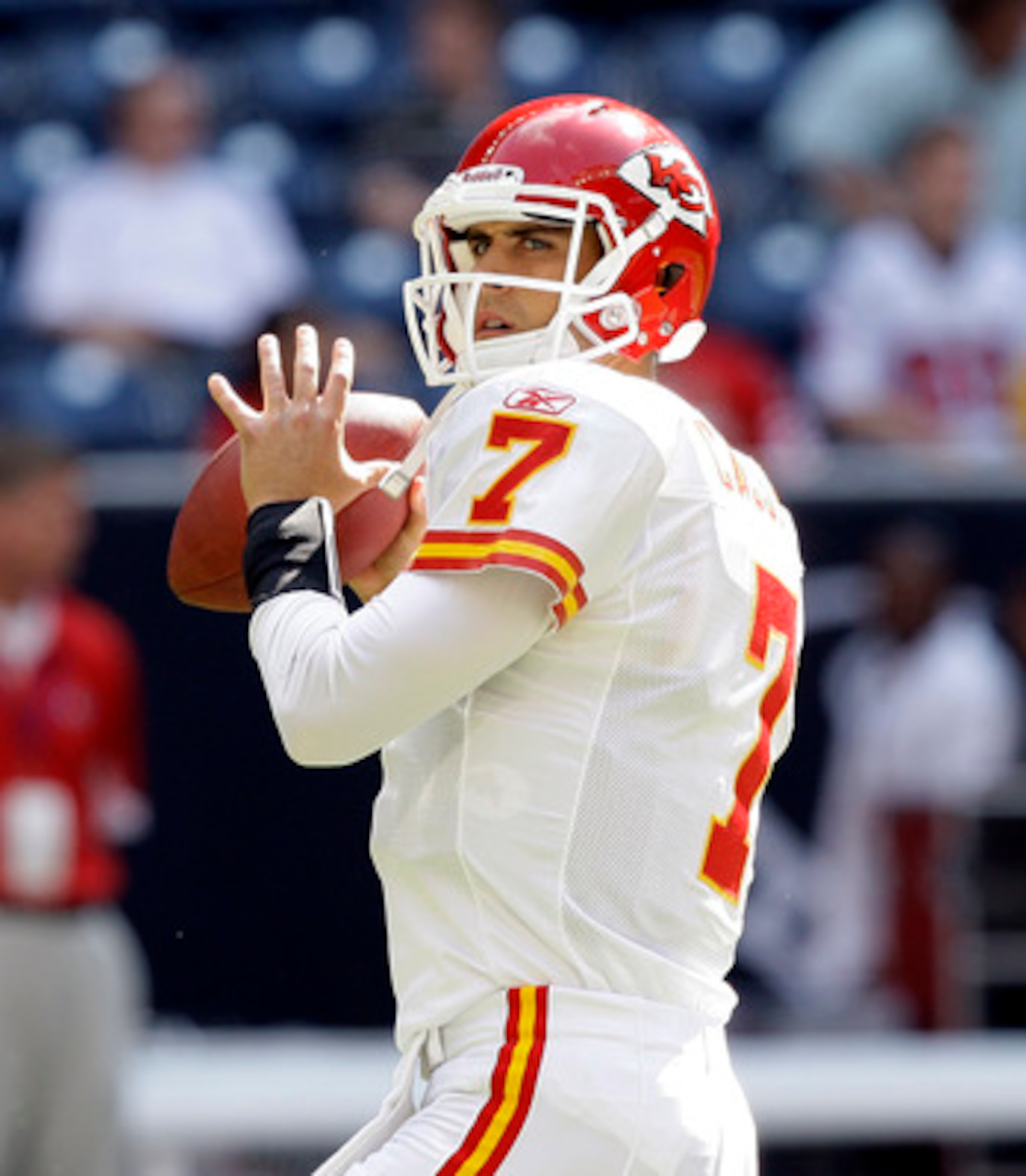 HOUSTON - OCTOBER 17: Quarterback Matt Cassel #7 of the Kansas City Chiefs throws passes during warm ups before playing the Houston Texans at Reliant Stadium on October 17, 2010 in Houston, Texas. (Photo by Bob Levey/Getty Images) HOUSTON - OCTOBER 17: Quarterback Matt Cassel #7 of the Kansas City Chiefs throws passes during warm ups before playing the Houston Texans at Reliant Stadium on October 17, 2010 in Houston, Texas. (Photo by Bob Levey/Getty Images)
