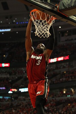 CHICAGO, IL - MAY 18:  Dwyane Wade #3 of the Miami Heat dunks in the second quarter against the Chicago Bulls in Game Two of the Eastern Conference Finals during the 2011 NBA Playoffs on May 18, 2011 at the United Center in Chicago, Illinois. NOTE TO USER