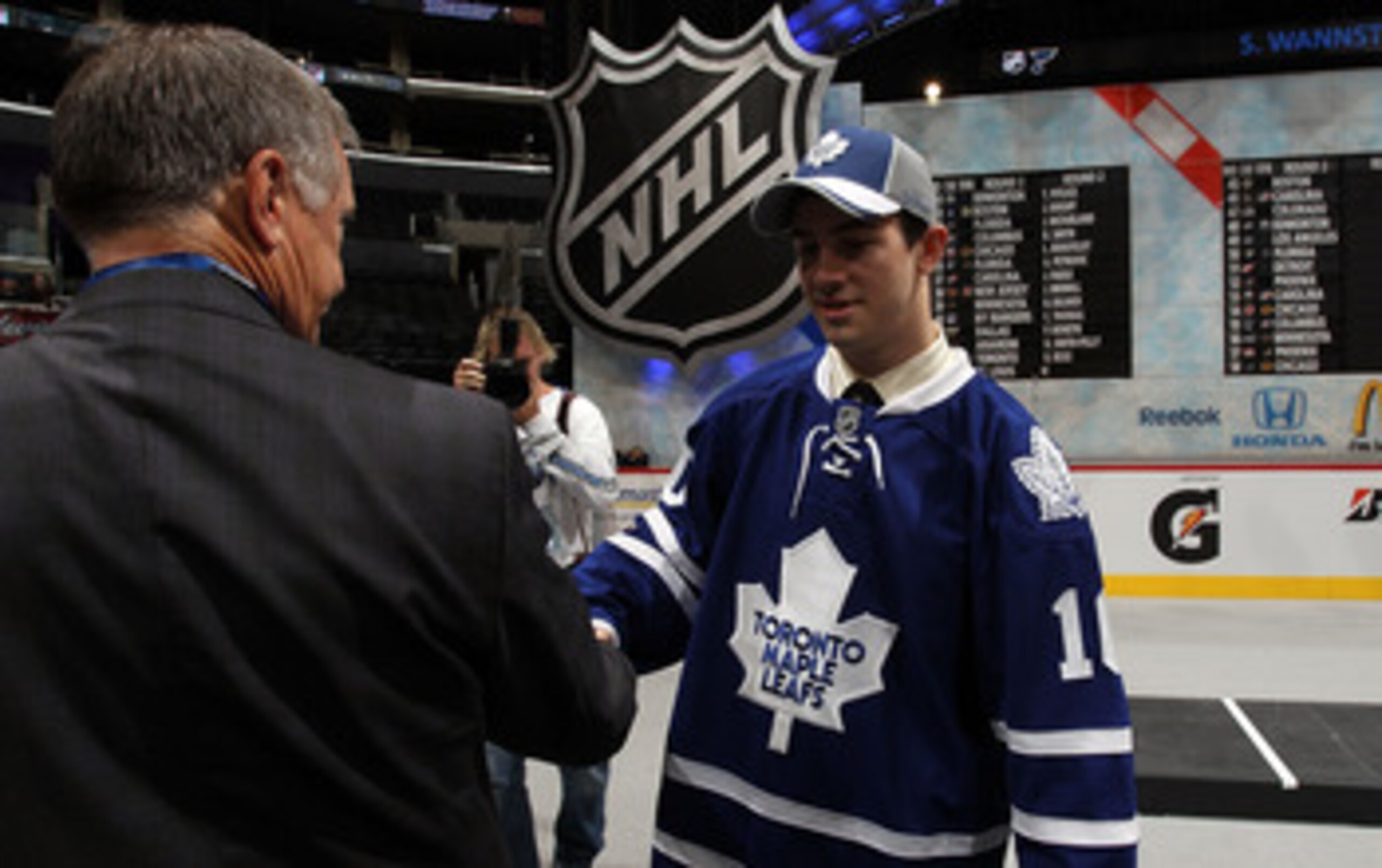 LOS ANGELES, CA - JUNE 26: Bradley Ross shakes hands after being drafted in the second round by the Toronto Maple Leafs during day two of the 2010 NHL Entry Draft at Staples Center on June 26, 2010 in Los Angeles, California. (Photo by Bruce Bennett/Get LOS ANGELES, CA - JUNE 26: Bradley Ross shakes hands after being drafted in the second round by the Toronto Maple Leafs during day two of the 2010 NHL Entry Draft at Staples Center on June 26, 2010 in Los Angeles, California. (Photo by Bruce Bennett/Get