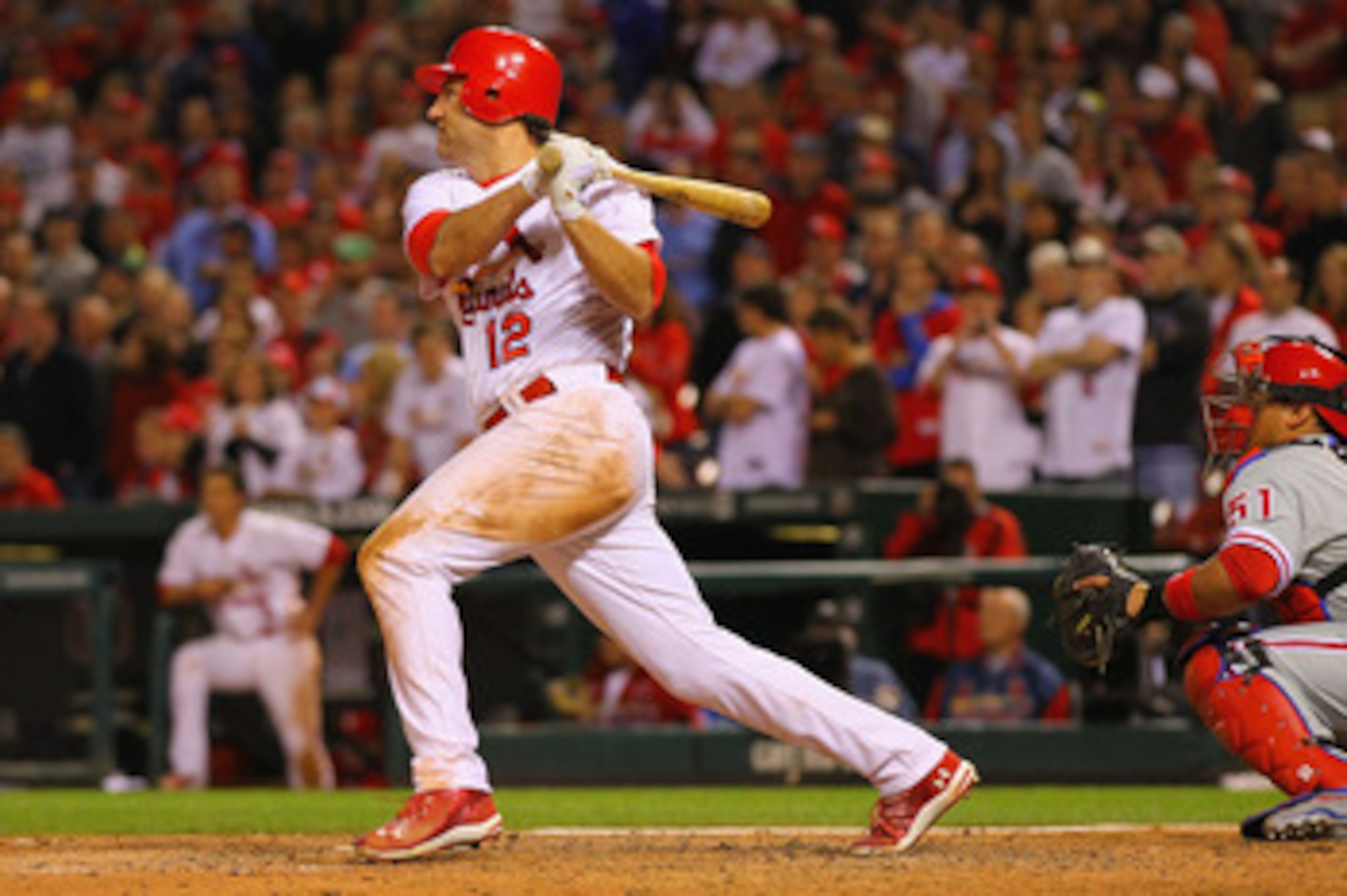 ST. LOUIS, MO - MAY 17: Lance Berkman #12 of the of the St. Louis Cardinals hits a walk-off single against the Philadelphia Phillies Busch Stadium on May 17, 2011 in St. Louis, Missouri. (Photo by Dilip Vishwanat/Getty Images) ST. LOUIS, MO - MAY 17: Lance Berkman #12 of the of the St. Louis Cardinals hits a walk-off single against the Philadelphia Phillies Busch Stadium on May 17, 2011 in St. Louis, Missouri. (Photo by Dilip Vishwanat/Getty Images)