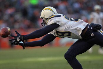 DENVER - JANUARY 02:  Wide receiver Seyi Ajirotutu #89 of the San Diego Chargers dives for a pass  against the Denver Broncos at INVESCO Field at Mile High on January 2, 2011 in Denver, Colorado. The Chargers defeated the Broncos 33-28.  (Photo by Doug Pe