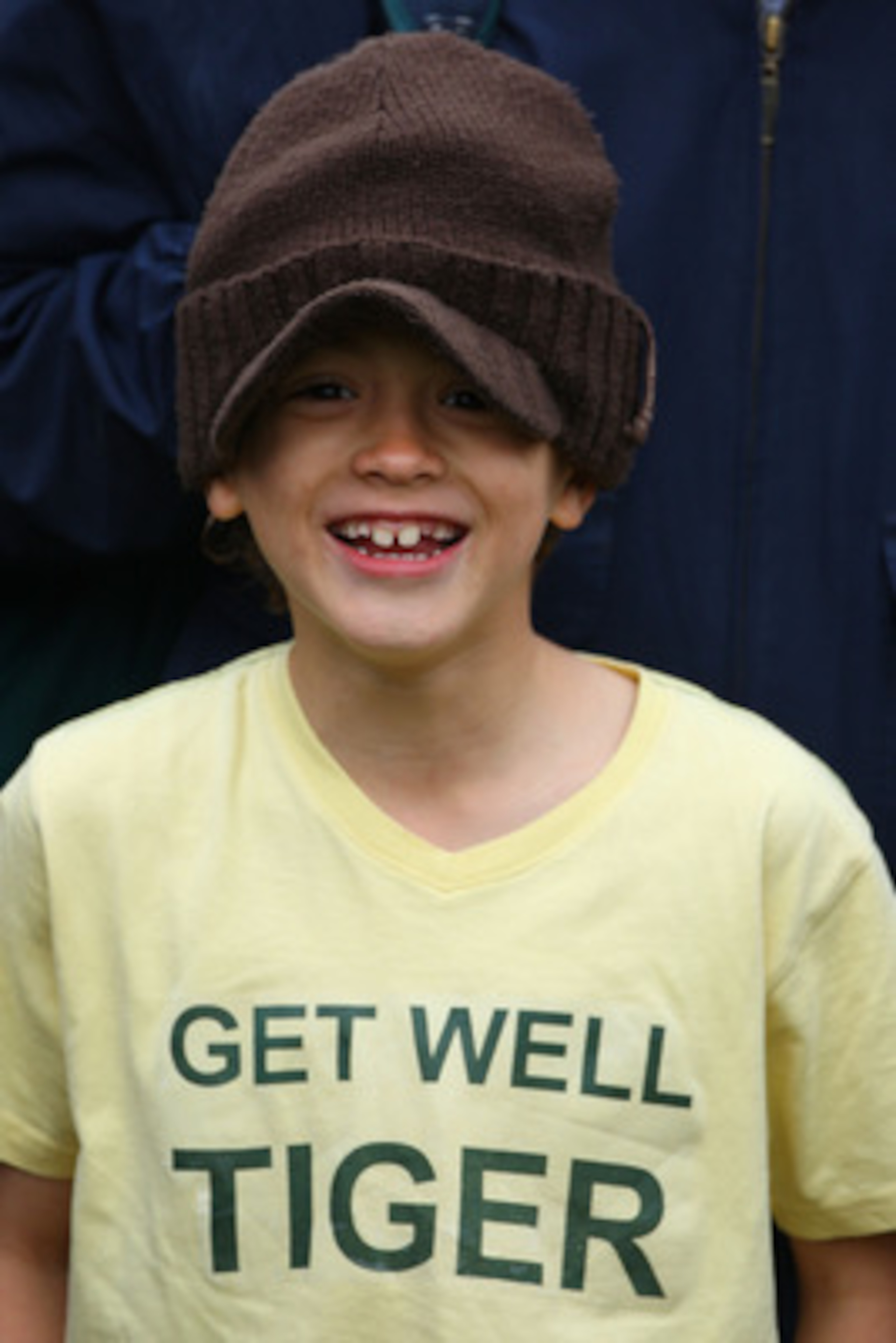 SOUTHPORT, UNITED KINGDOM - JULY 18:  A young spectator wears a t-shirt wishing Tiger Woods well during the second round of the 137th Open Championship on July 18, 2008 at Royal Birkdale Golf Club, Southport, England.  (Photo by Stuart Franklin/Getty Imag