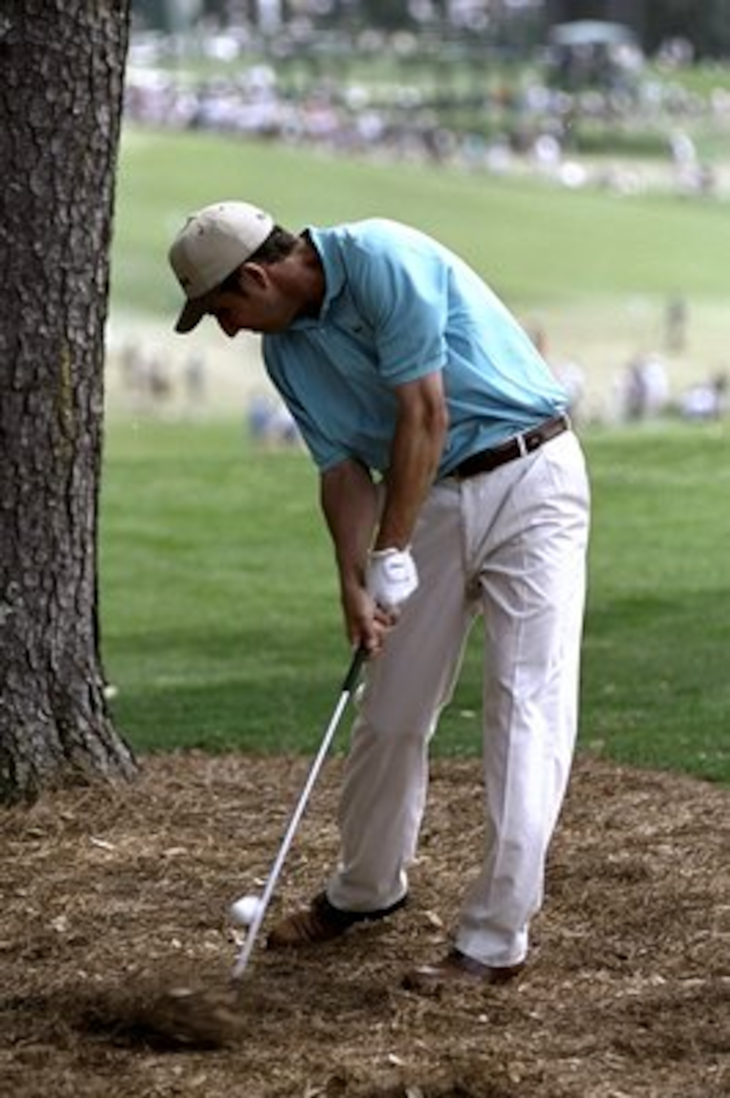 10 Apr 1999:  Jose Maria Olazabal of Spain plays his ball out the rough on the first hole during the 1999 US Masters at the Augusta National GC in Augusta, Georgia, USA.  \ Mandatory Credit: Stephen Munday /Allsport