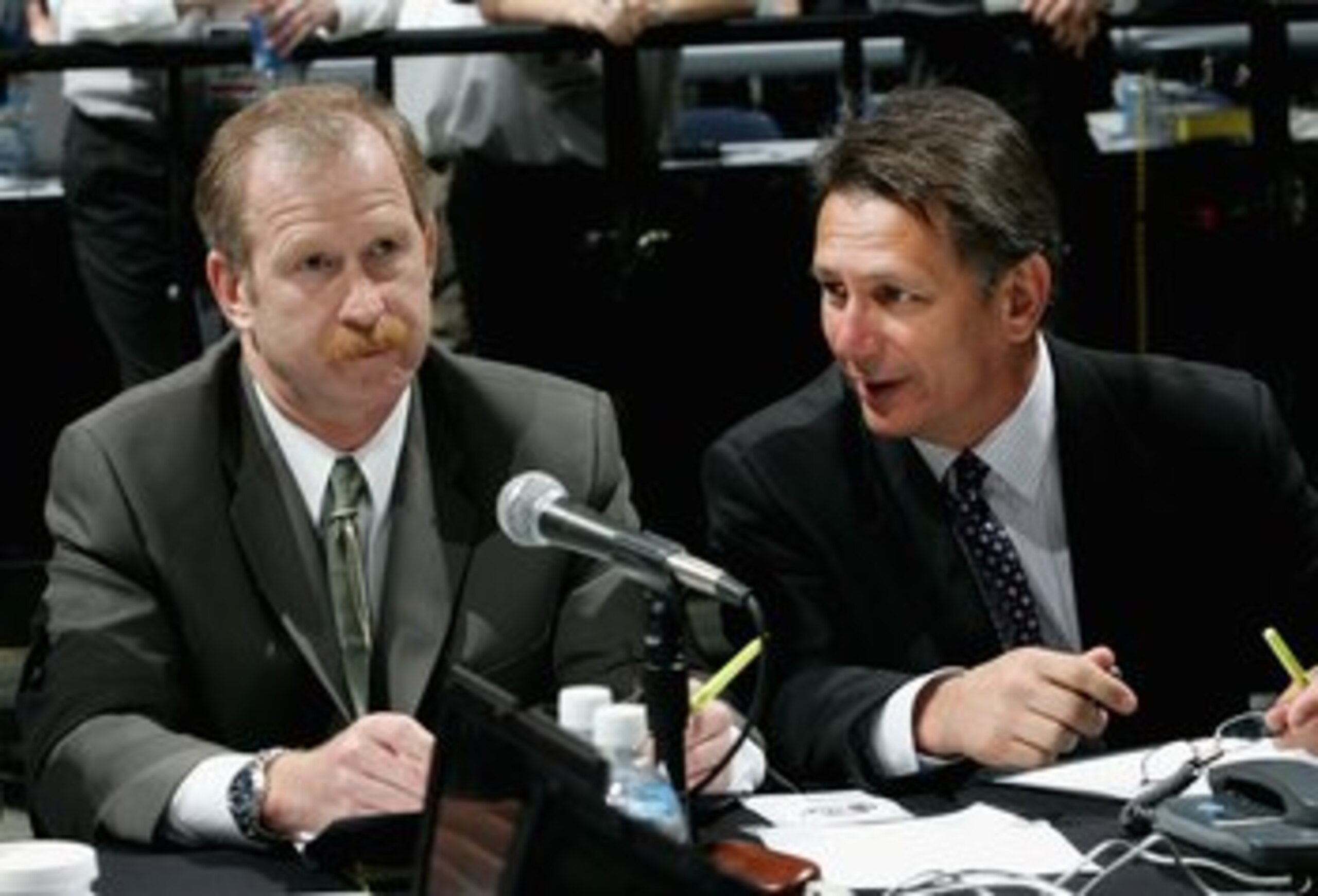 COLUMBUS, OH - JUNE 23: Assistant General Manager Jim Nill and General Manager Ken Holland attend the 2007 NHL Entry Draft at Nationwide Arena on June 23, 2007 in Columbus, Ohio. (Photo by Bruce Bennett/Getty Images) COLUMBUS, OH - JUNE 23: Assistant General Manager Jim Nill and General Manager Ken Holland attend the 2007 NHL Entry Draft at Nationwide Arena on June 23, 2007 in Columbus, Ohio. (Photo by Bruce Bennett/Getty Images)