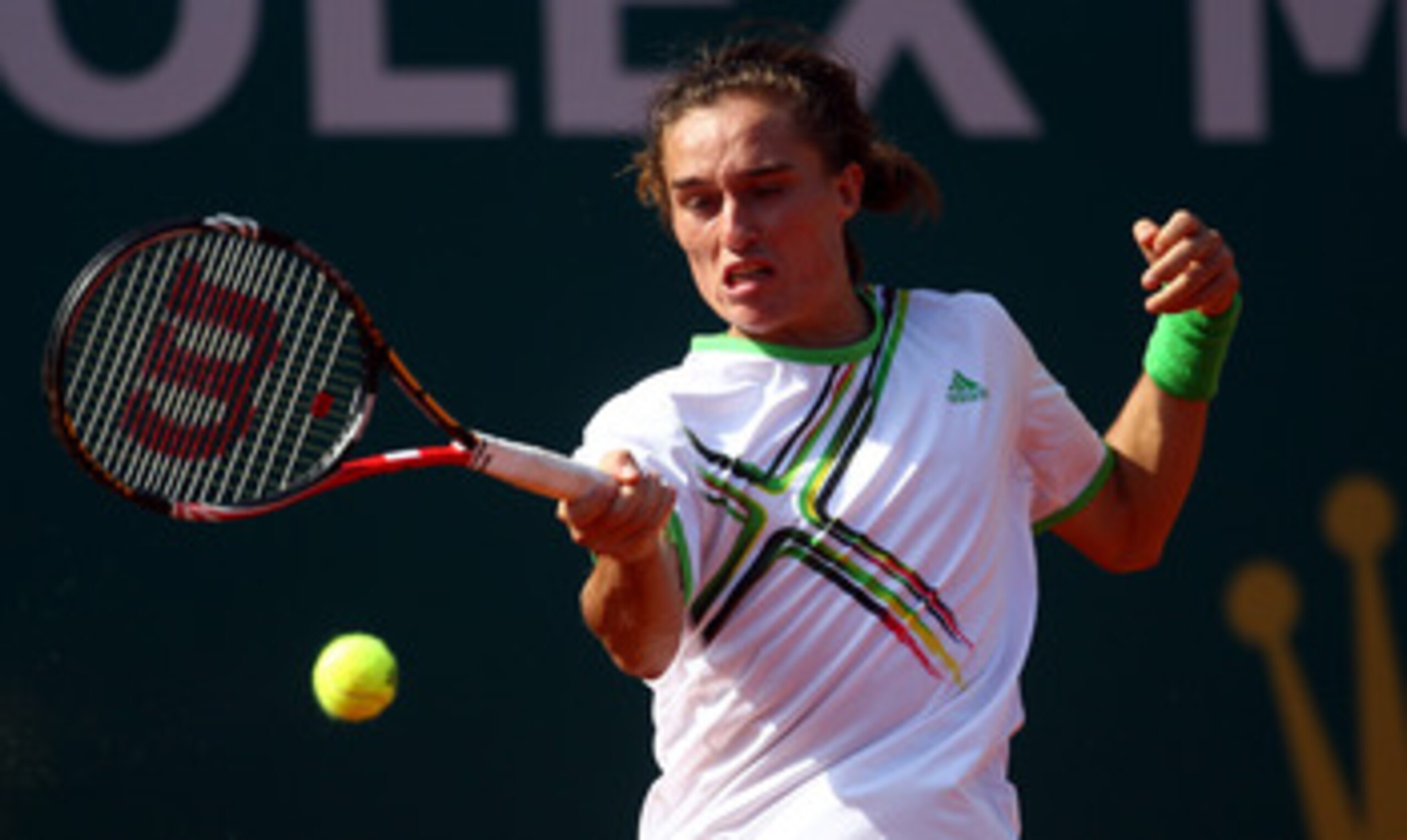 MONACO - APRIL 10:  Alexandr Dolgopolov of Ukraine plays a forehand in his match against Ernests Gulbis of Latvia during Day One of the ATP Masters Series Tennis at the Monte Carlo Country Club on April 10, 2011 in Monte Carlo, Monaco.  (Photo by Julian F