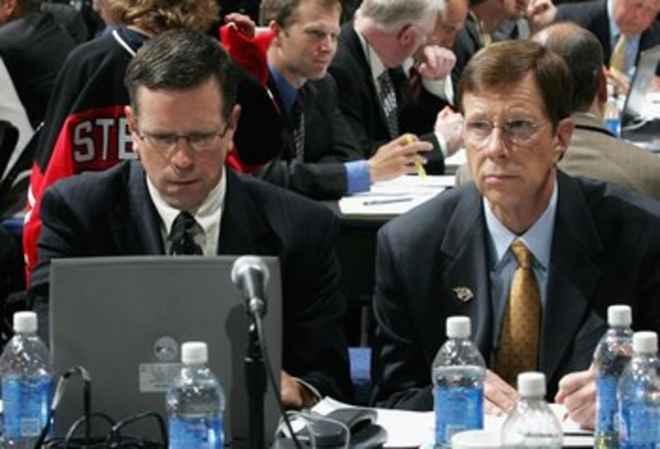 COLUMBUS, OH - JUNE 23: Assistant General Manager Paul Fenton and General Manager David Poile of the Nashville Predators attend the 2007 NHL Entry Draft at Nationwide Arena on June 23, 2007 in Columbus, Ohio. (Photo by Bruce Bennett/Getty Images) COLUMBUS, OH - JUNE 23: Assistant General Manager Paul Fenton and General Manager David Poile of the Nashville Predators attend the 2007 NHL Entry Draft at Nationwide Arena on June 23, 2007 in Columbus, Ohio. (Photo by Bruce Bennett/Getty Images)