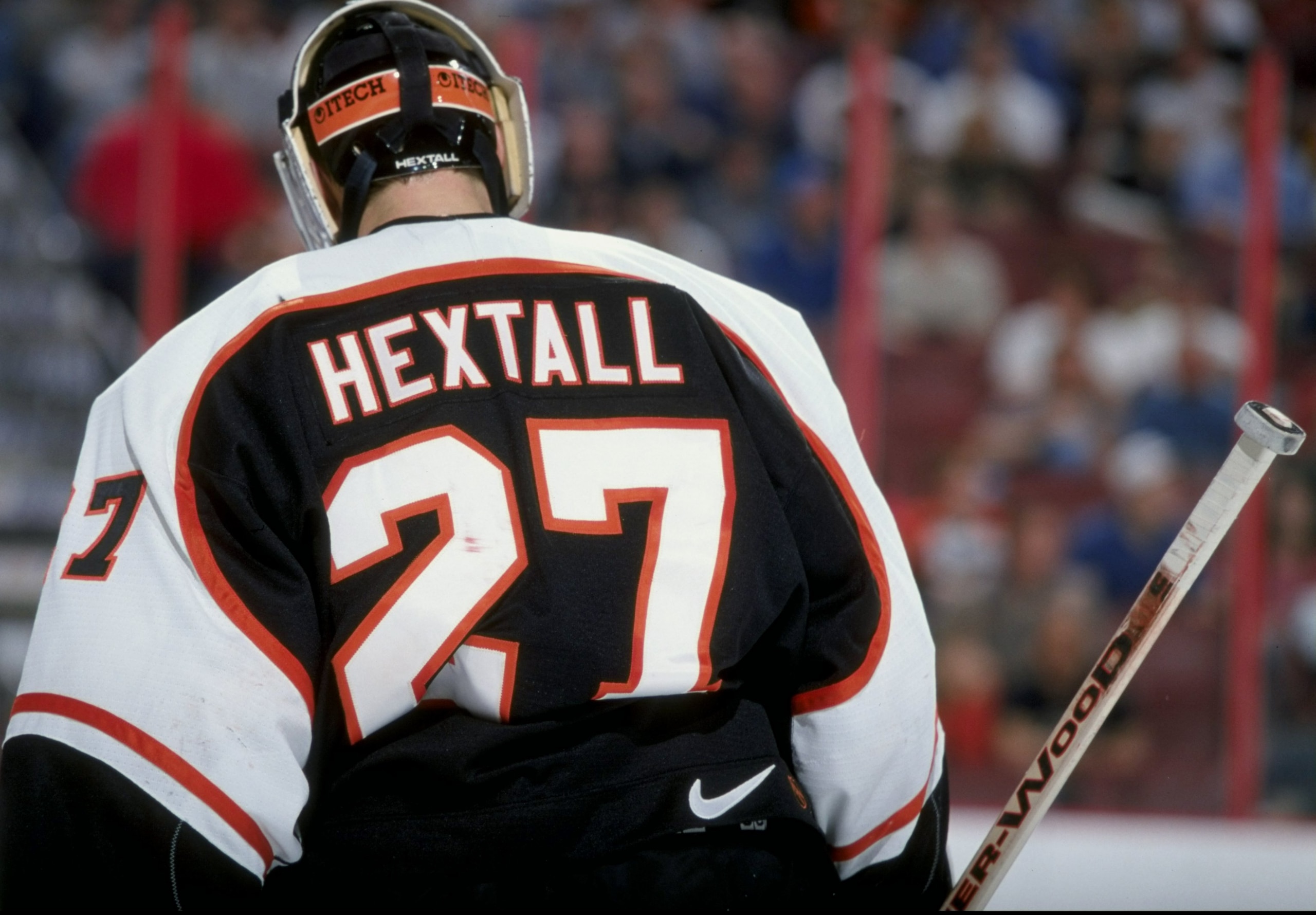28 Mar 1998: Goaltender Ron Hextall of the Philadelphia Flyers in action during a game against the Carolina Hurricanes at the Corestates Center in Philadelphia, Pennsylvania. The Hurricanes defeated the Flyers 4-2. Mandatory Credit: Ken White /Allsport 28 Mar 1998: Goaltender Ron Hextall of the Philadelphia Flyers in action during a game against the Carolina Hurricanes at the Corestates Center in Philadelphia, Pennsylvania. The Hurricanes defeated the Flyers 4-2. Mandatory Credit: Ken White /Allsport