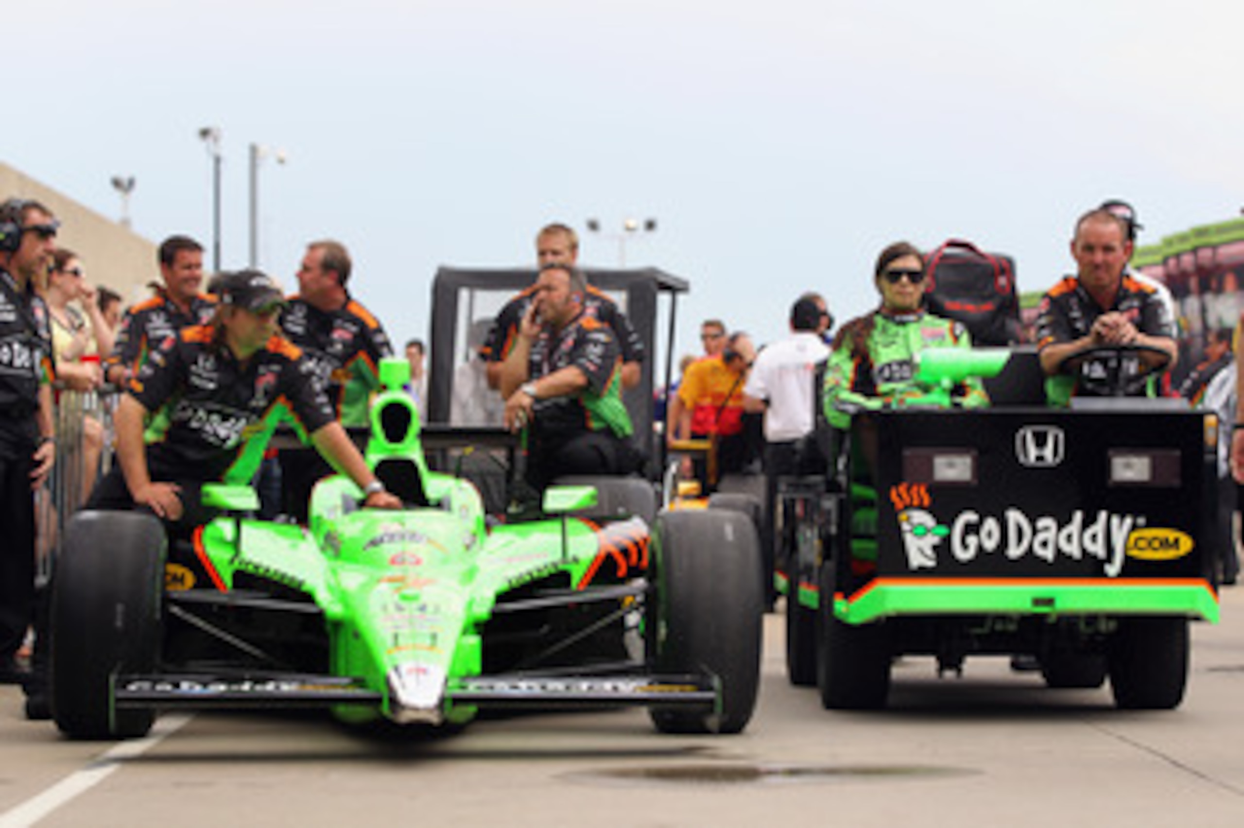 INDIANAPOLIS, IN - MAY 22: Danica Patrick, driver of the #7 Team GoDaddy Dallara Honda, waits in Gasoline Alley to qualify for the Indianapolis 500 on May 22, 2011 at Indianapolis Motor Speedway in Indianapolis, Indiana. (Photo by Jamie Squire/Getty Ima INDIANAPOLIS, IN - MAY 22: Danica Patrick, driver of the #7 Team GoDaddy Dallara Honda, waits in Gasoline Alley to qualify for the Indianapolis 500 on May 22, 2011 at Indianapolis Motor Speedway in Indianapolis, Indiana. (Photo by Jamie Squire/Getty Ima