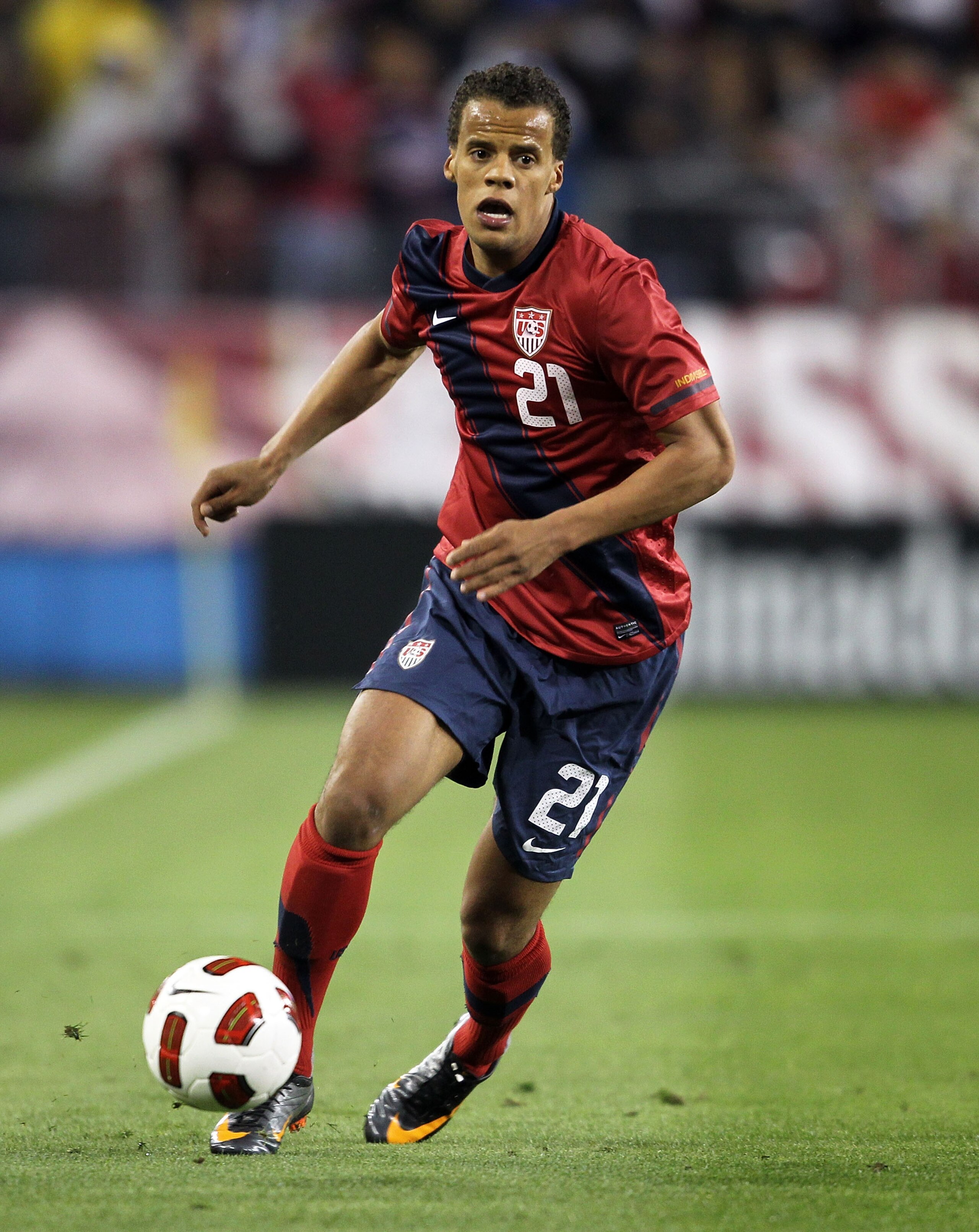 NASHVILLE, TN - MARCH 29:  Timothy Chandler #21 of the United States controls the ball during an international friendly match against Paraguay at LP Field on March 29, 2011 in Nashville, Tennessee.  (Photo by Andy Lyons/Getty Images)
