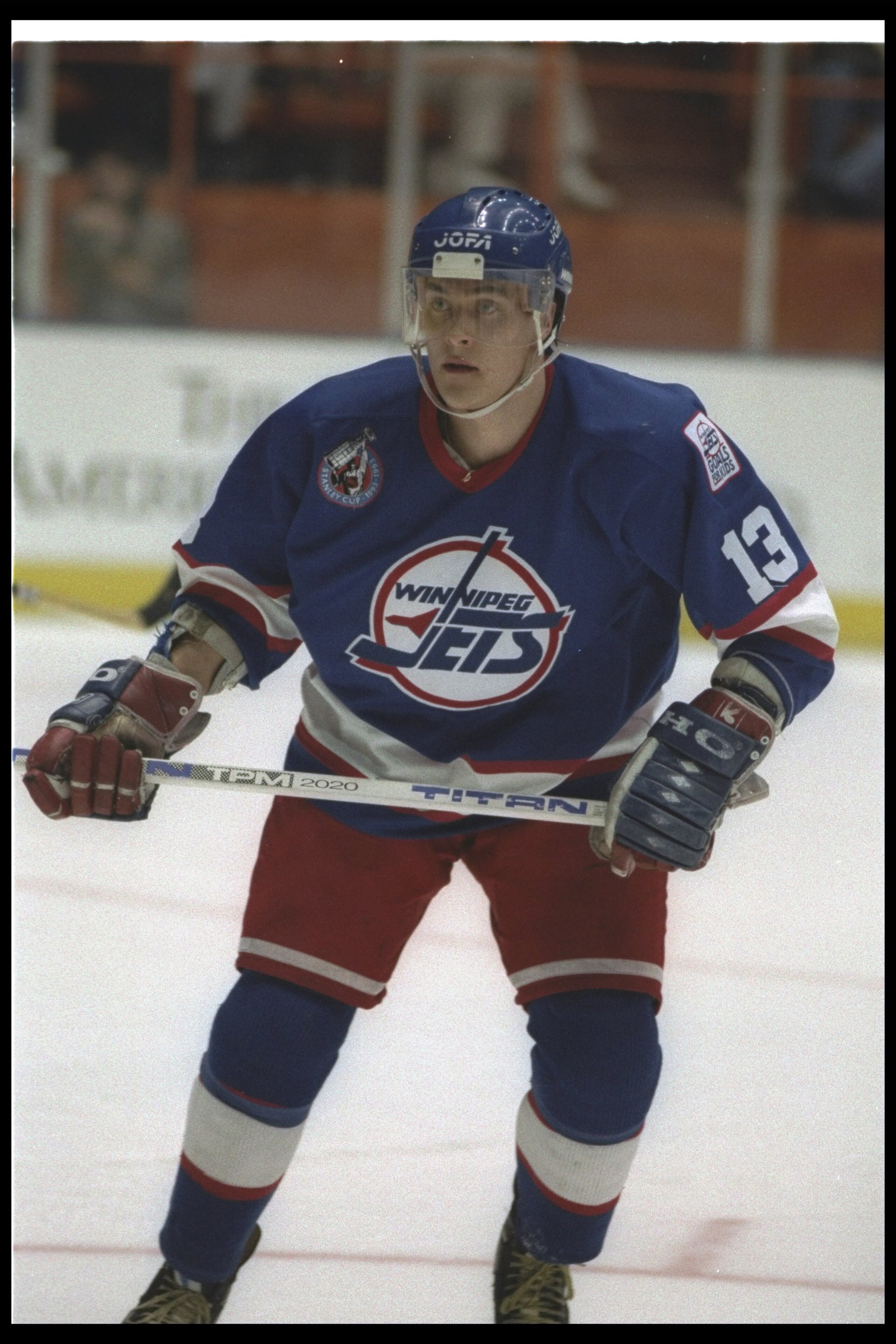 16 Jan 1993:  Rightwinger Teemu Selanne of the Winnipeg Jets looks on during a game against the Los Angeles Kings at the Great Western Forum in Inglewood, California. Mandatory Credit: Ken Levine  /Allsport