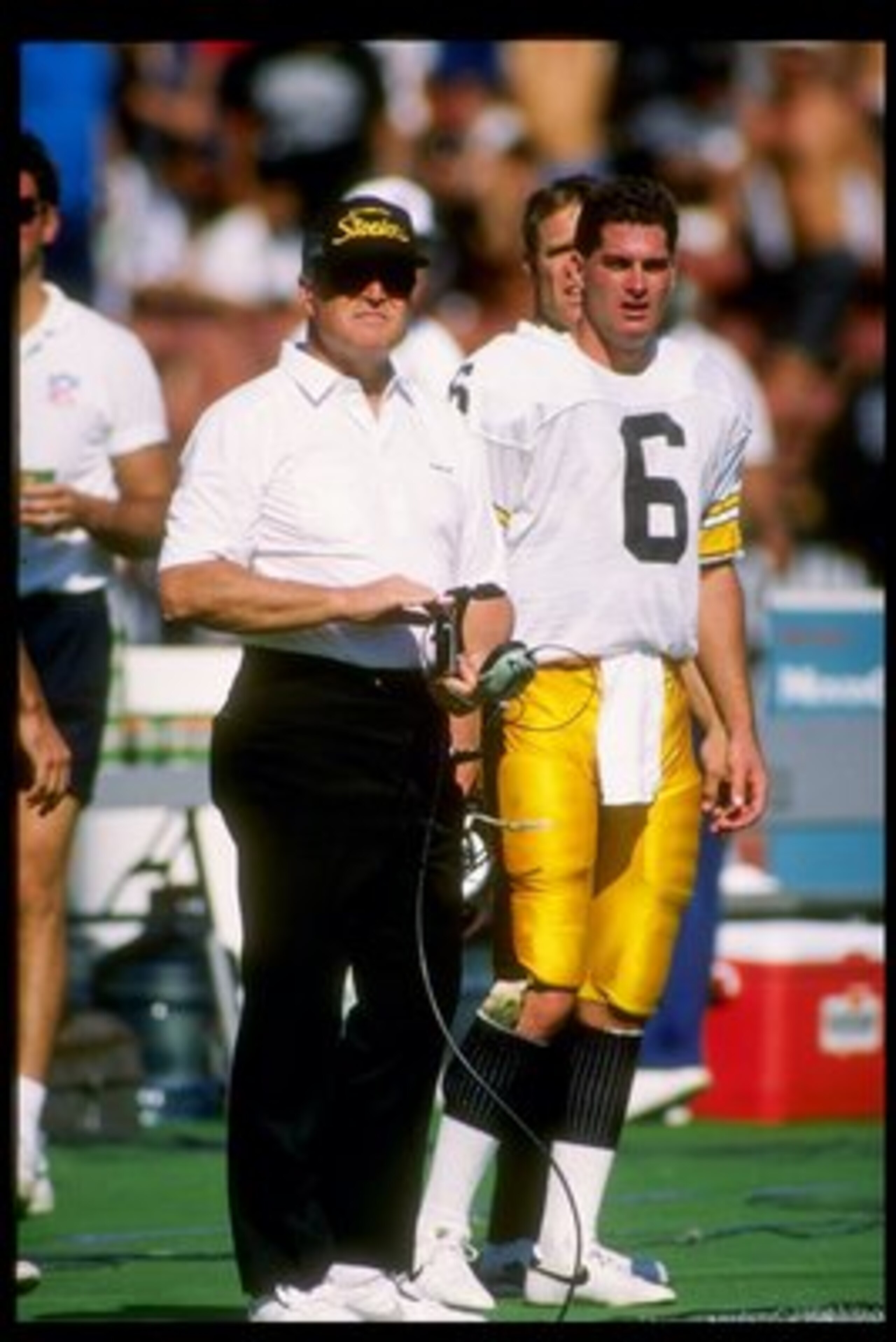 23 Sep 1990: Head coach Chuck Noll of the Pittsburgh Steelers looks on from the sidelines during a game against the Los Angeles Raiders. The Raiders won the game 20-3.