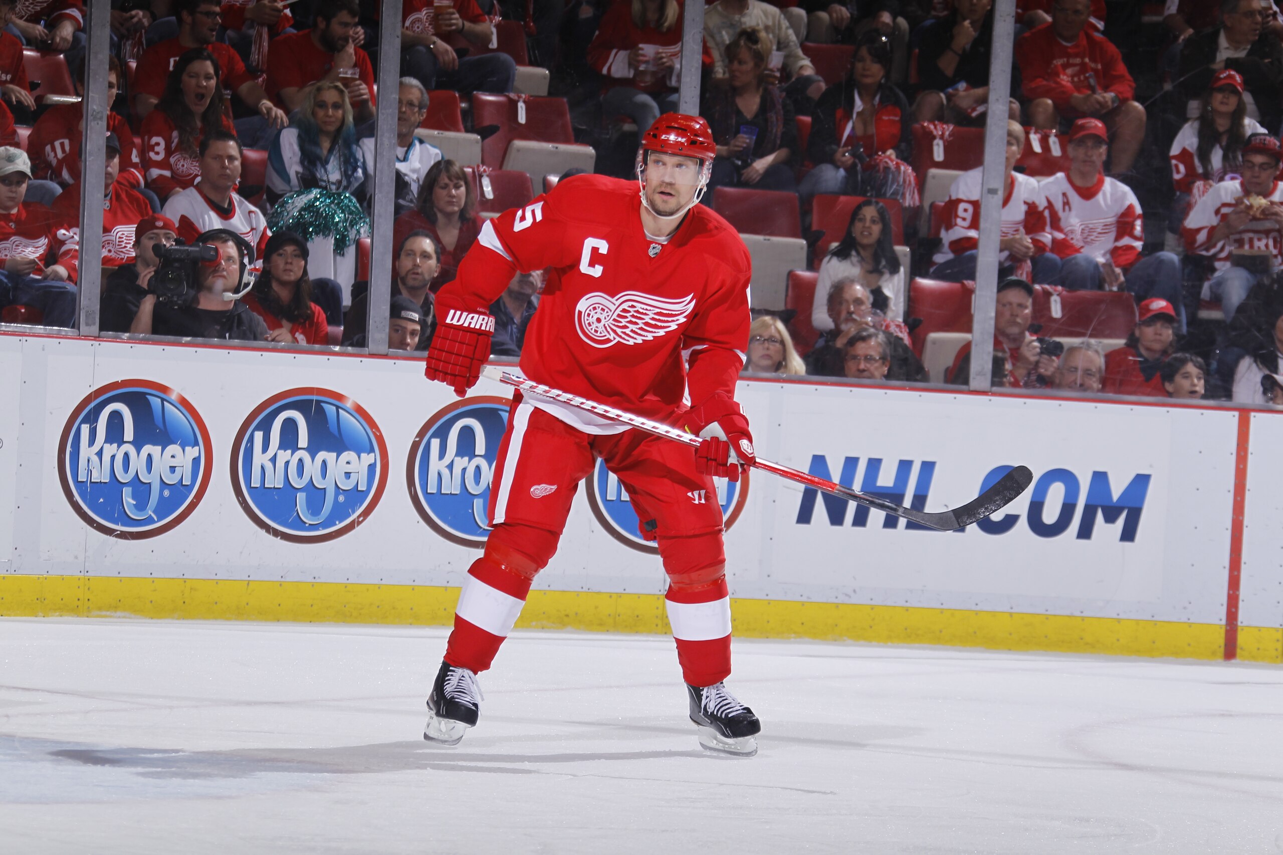 DETROIT - MAY 6: Nicklas Lidstrom #5 of the Detroit Red Wings skates against the San Jose Sharks in Game Four of the Western Conference Semifinals during the 2011 NHL Stanley Cup Playoffs on May 6, 2011 at Joe Louis Arena in Detroit, Michigan. (Photo by G
